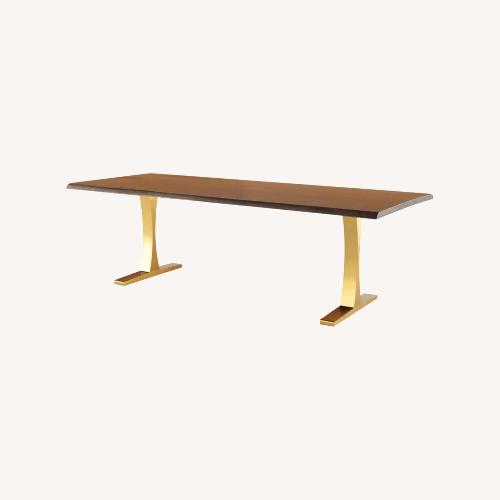 Used Seared Oak Dining Table with Brushd Gold Base for sale on AptDeco