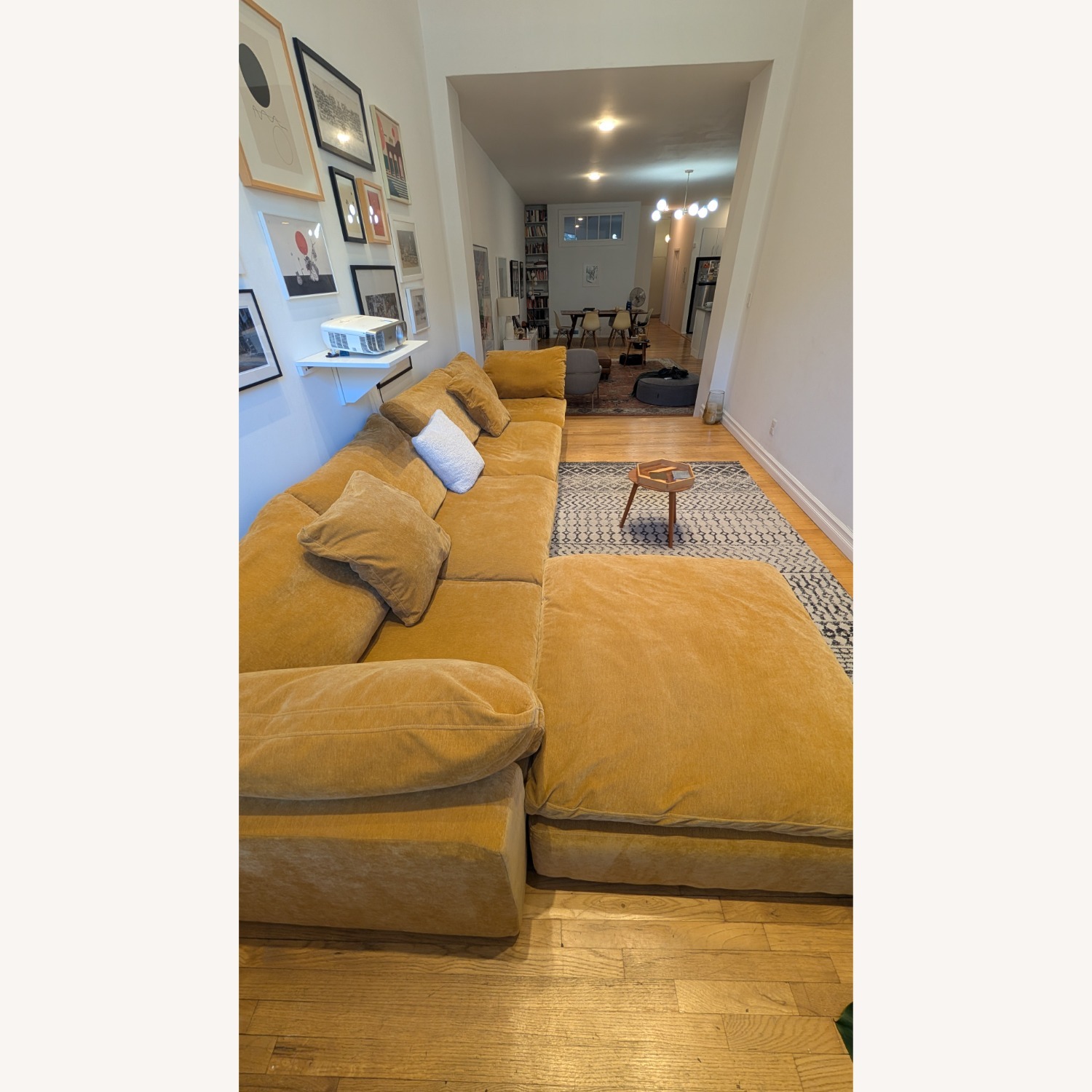 Image showcasing Joybird Bryant Sectional Amber Gold Velvet - AptDeco