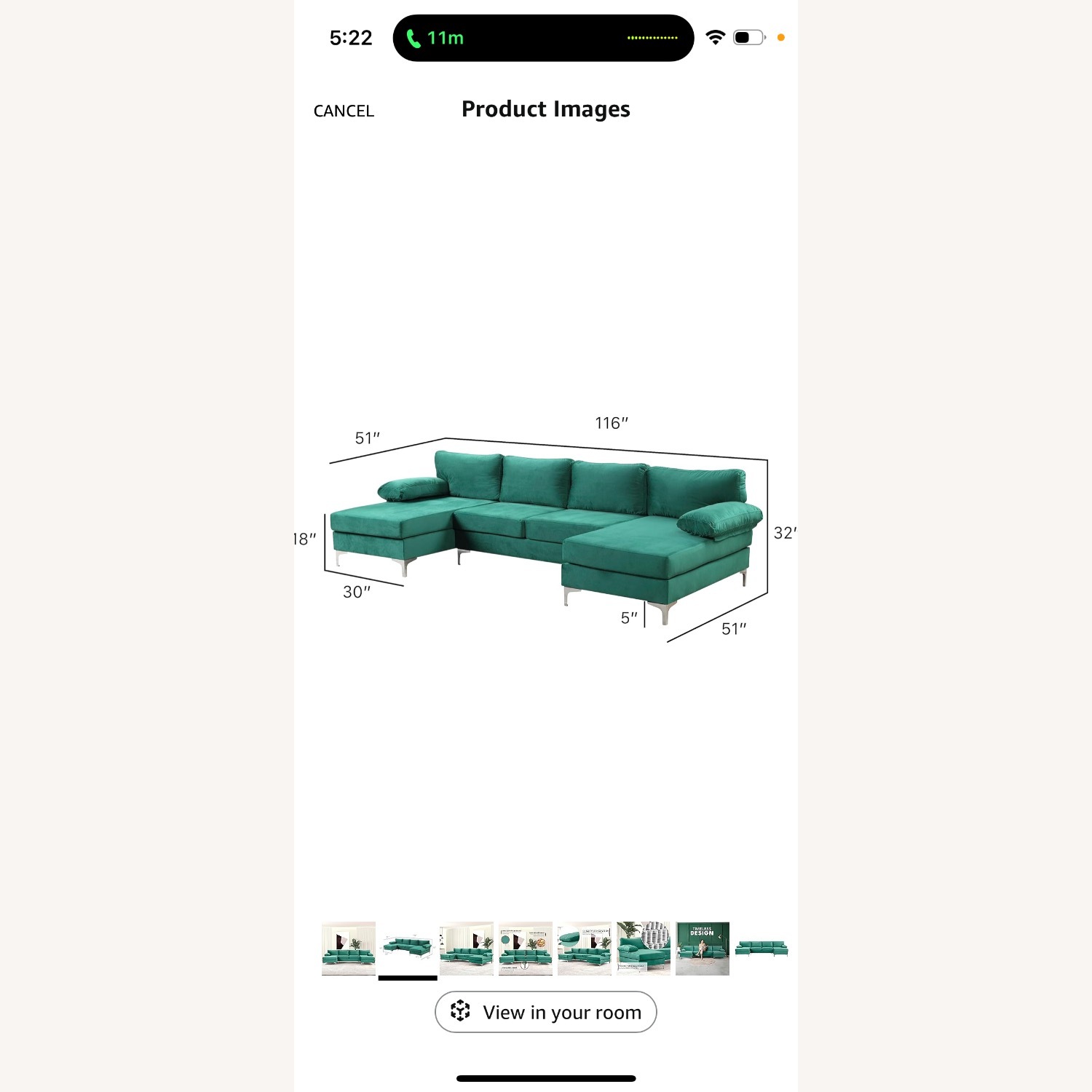 Velvet Green U-Shaped Sectional - image-1