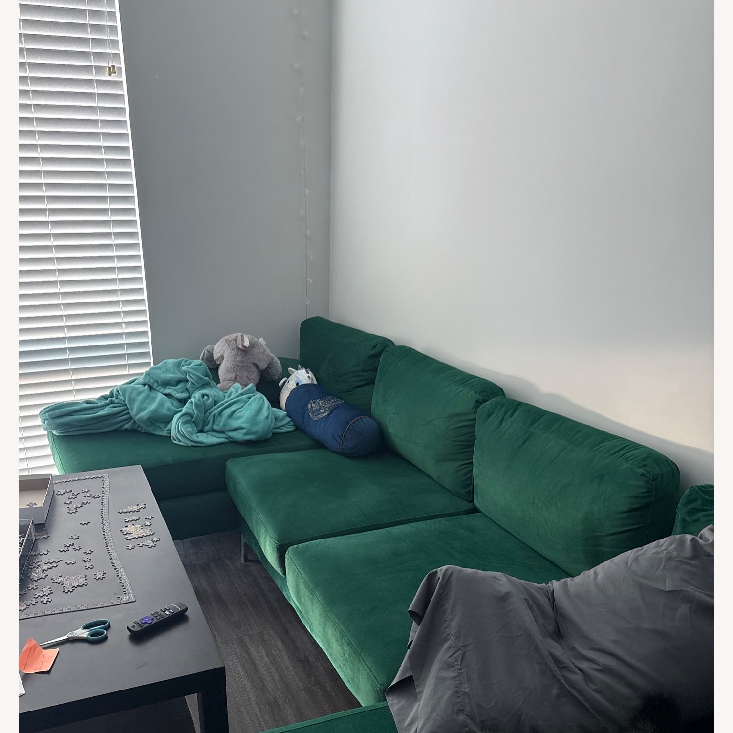 Velvet Green U-Shaped Sectional - image-3