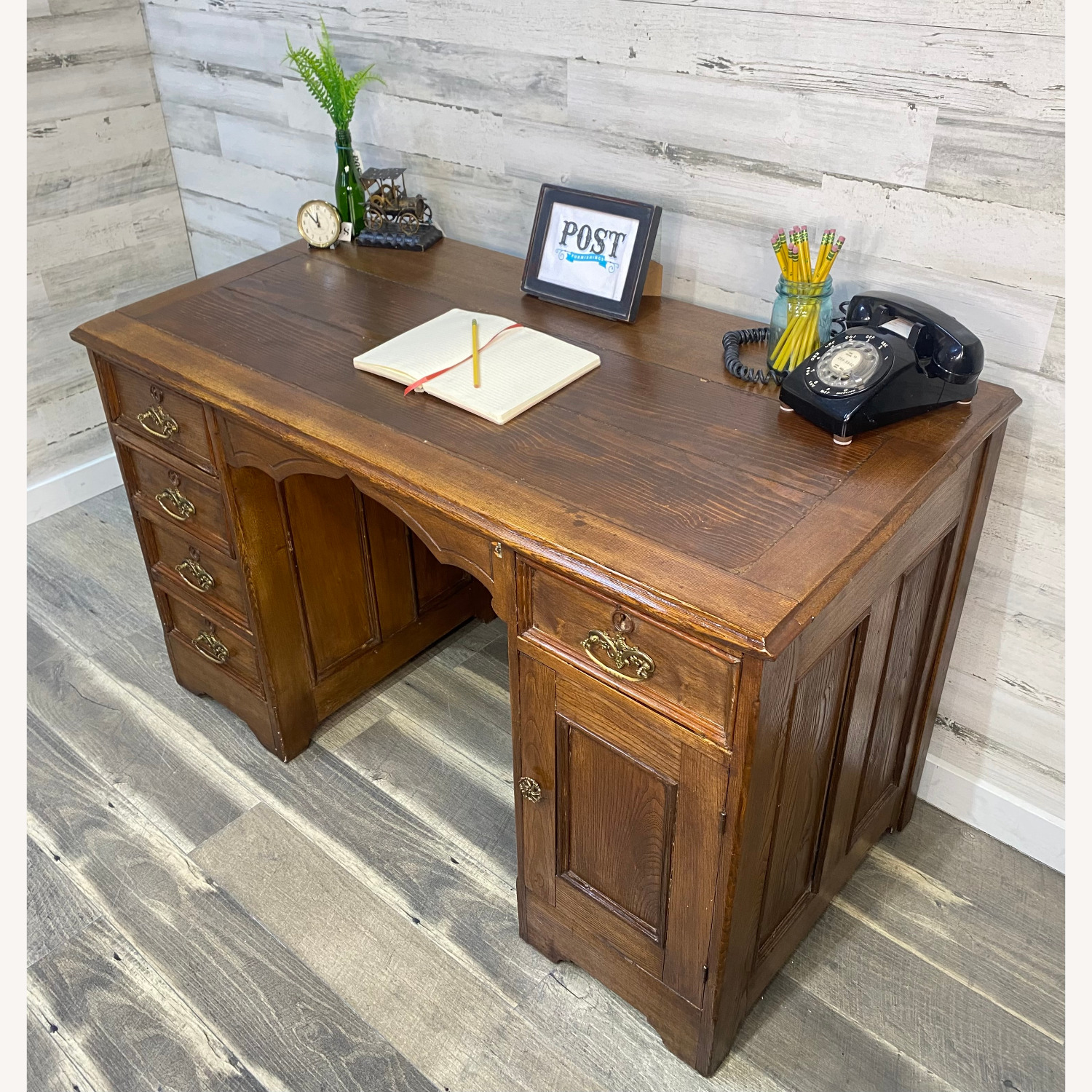 Antique Solid Wood Writing Desk - image-7