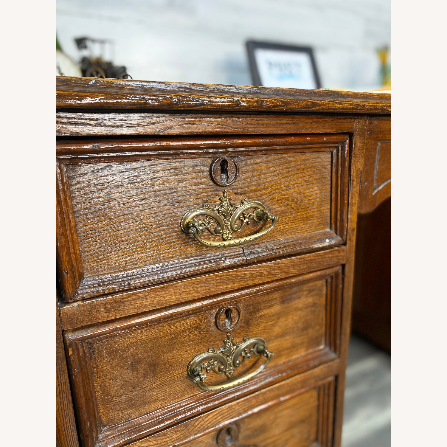 Antique Solid Wood Writing Desk - image-12
