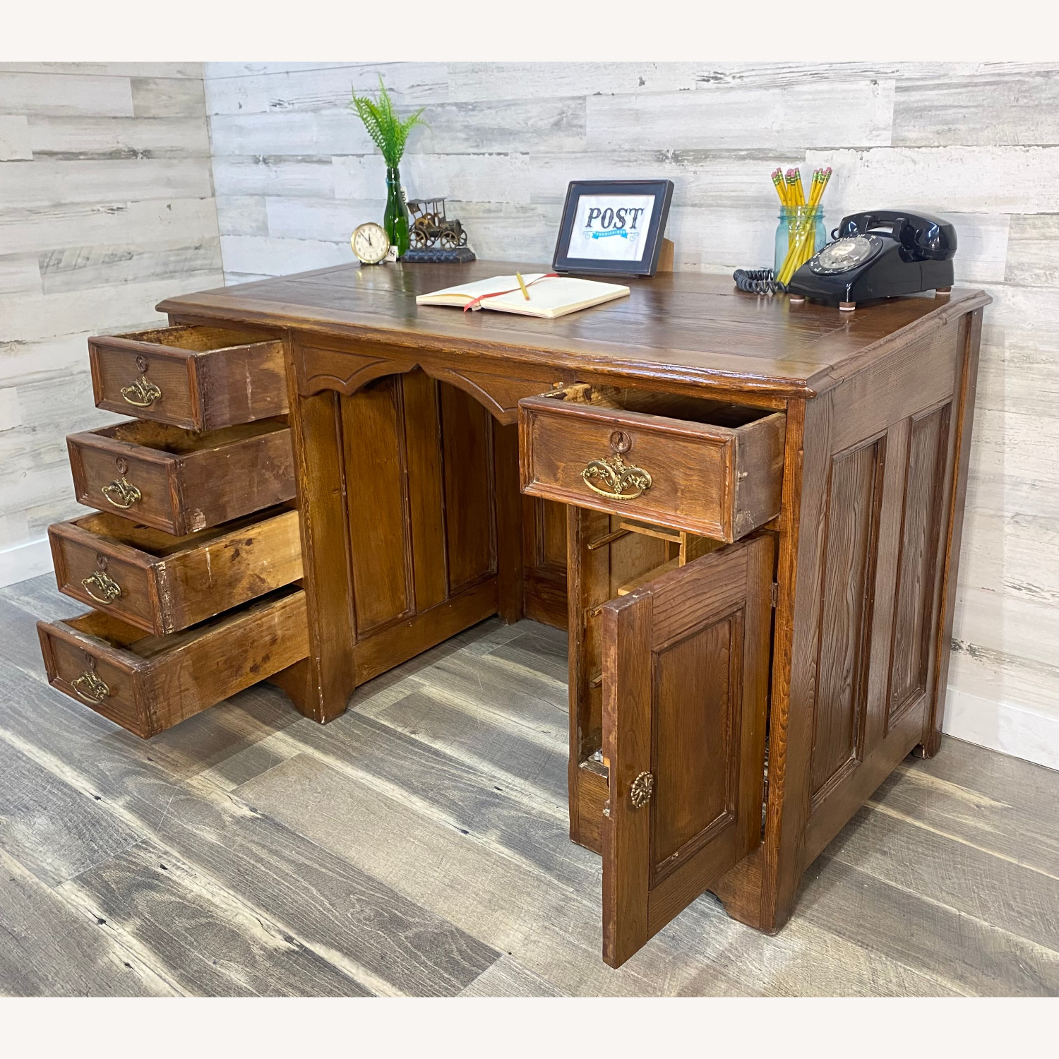 Antique Solid Wood Writing Desk - image-11