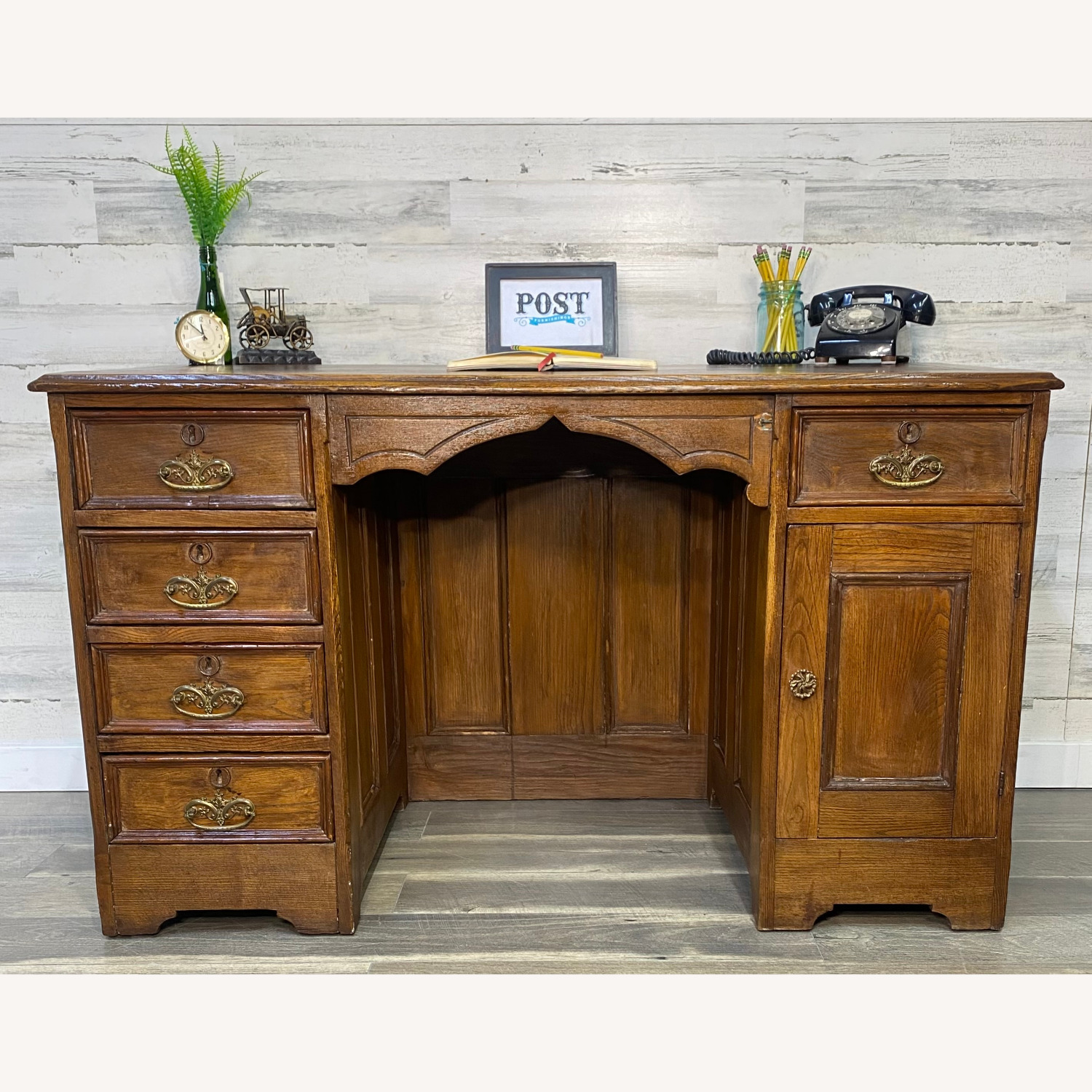 Antique Solid Wood Writing Desk - image-1