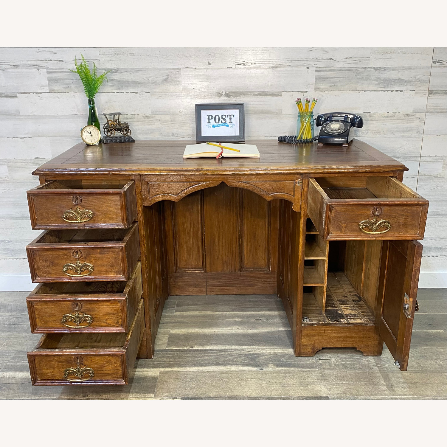 Antique Solid Wood Writing Desk - image-10