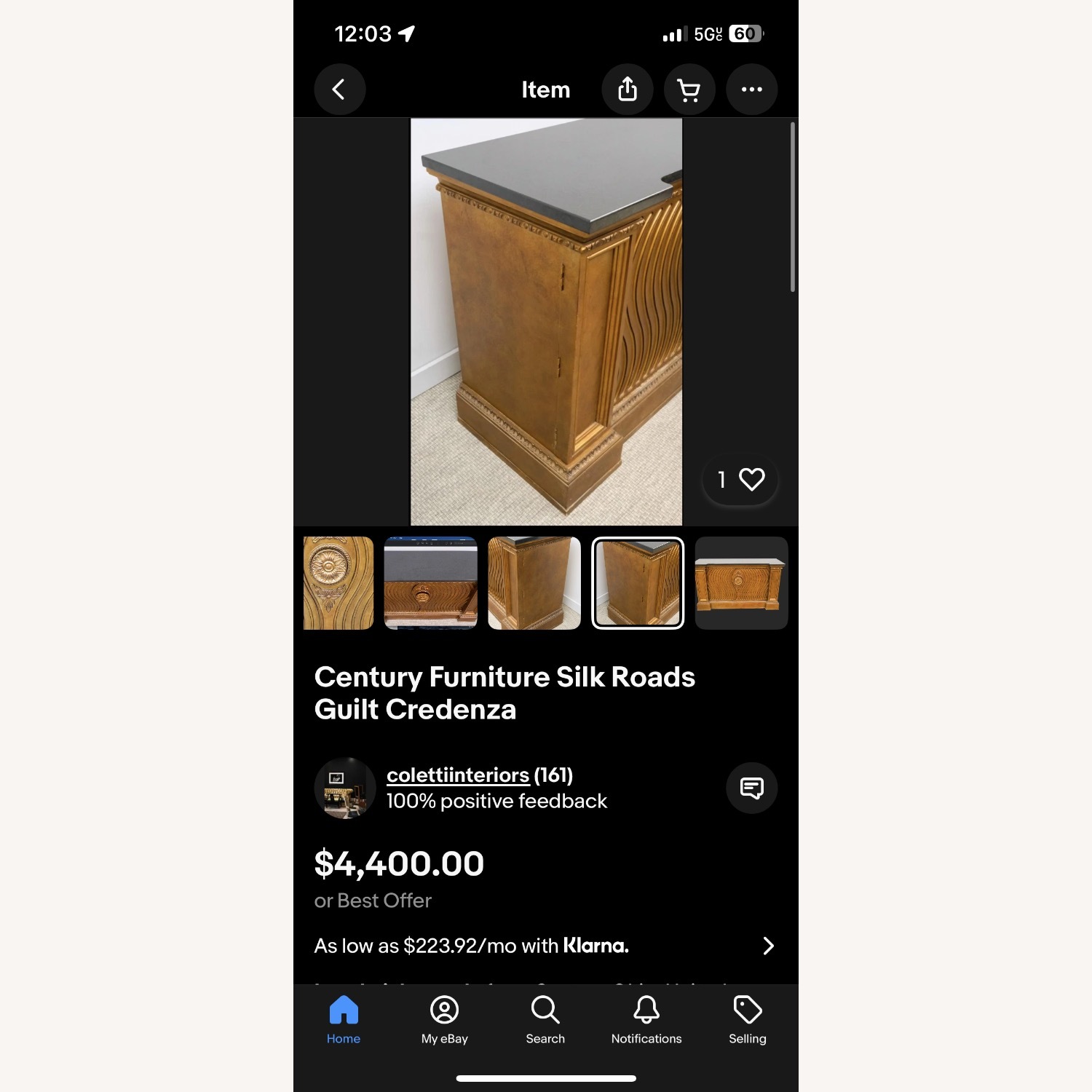 1990s Century Furniture Silk Roads Gilt Credenza  - image-8