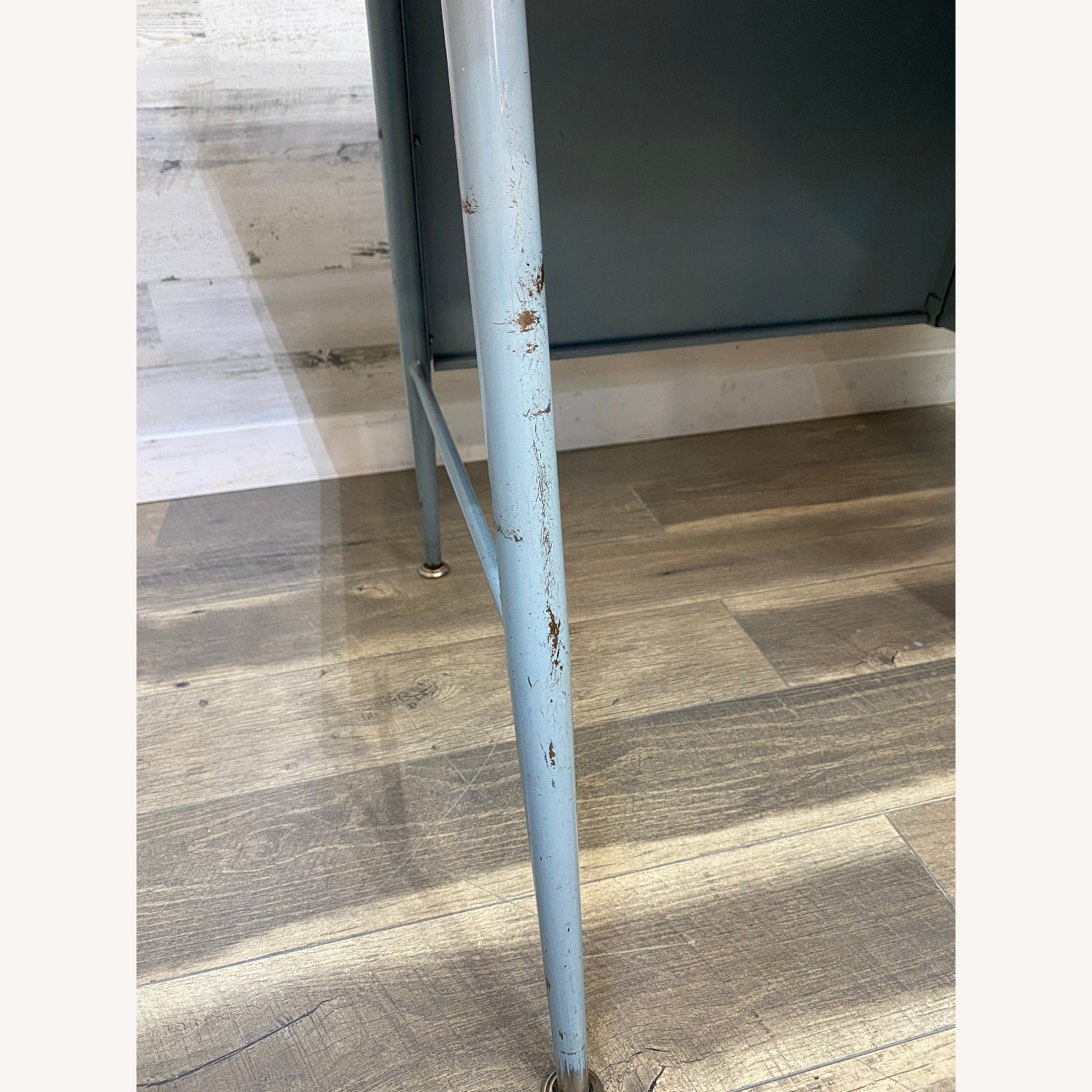 Mid Century Metal Teachers Desk Pink & Blue - image-14