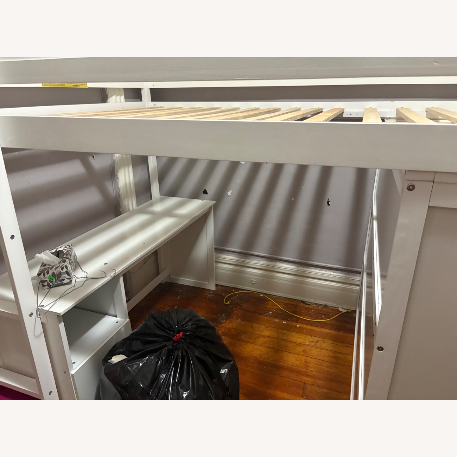 Wood Loft Bed with Wardrobes, Desk and 2 Drawers - image-0