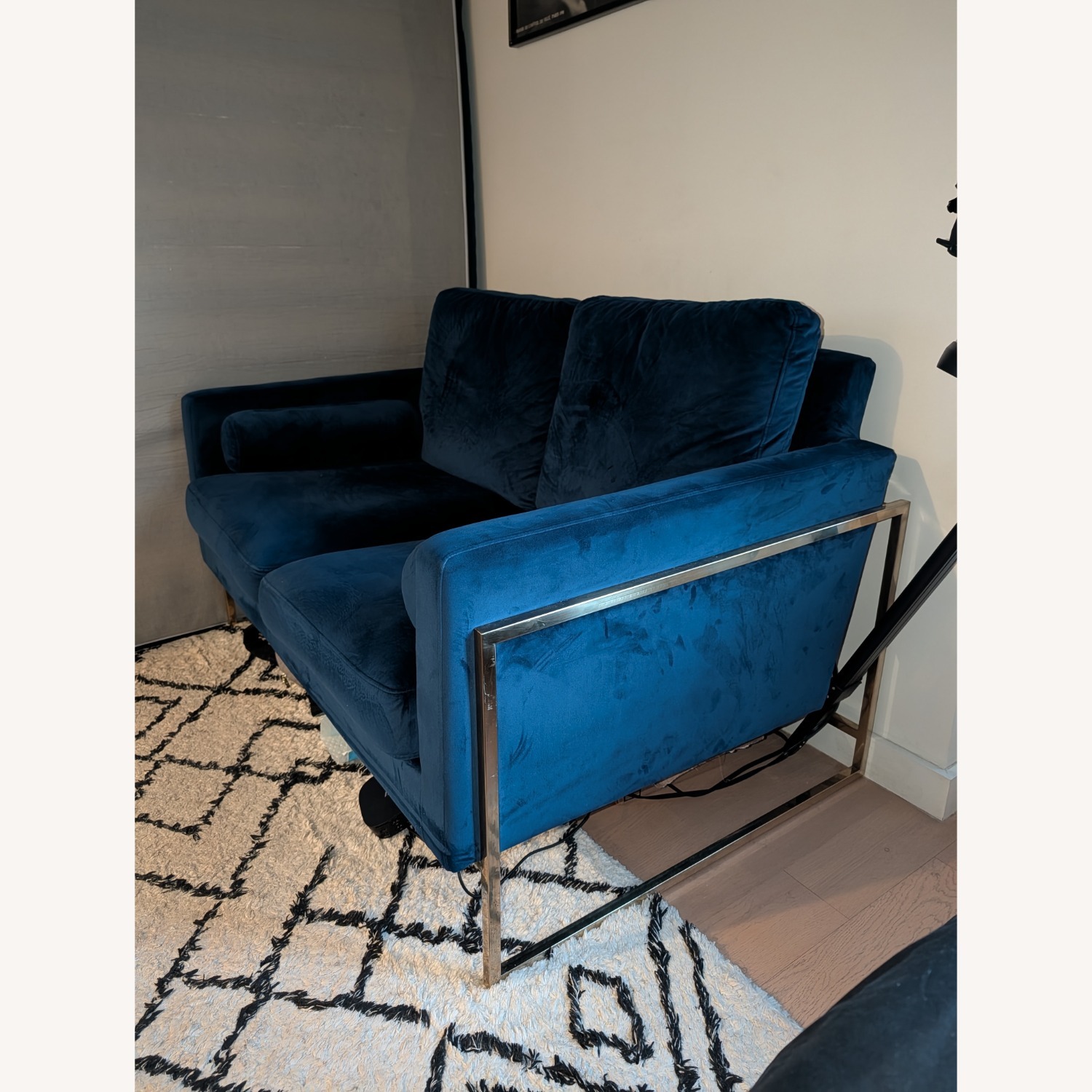 Velvet Loveseat With Gold Chrome - image-2