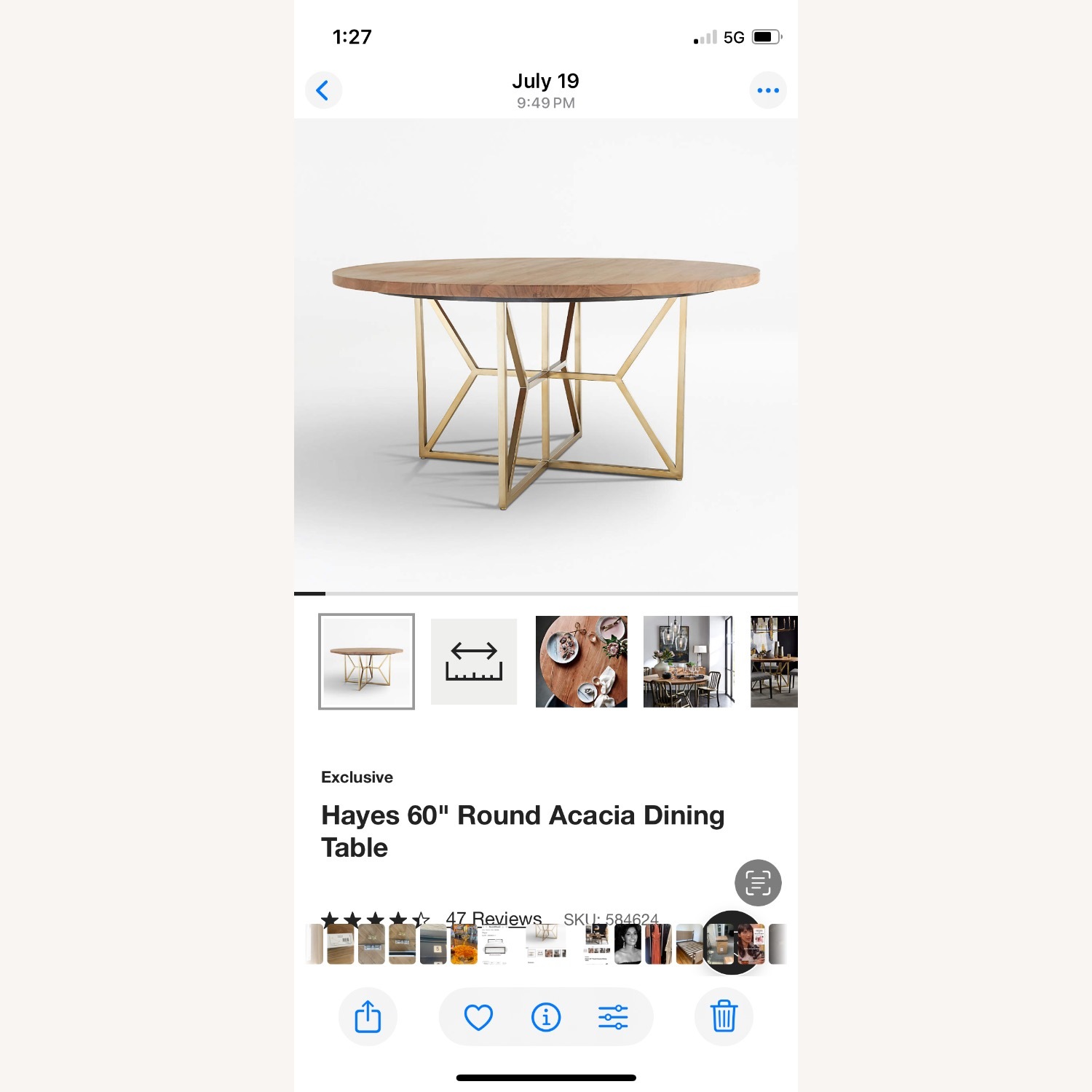 Crate & Barrel Hayes 60" Dining Table - image-2