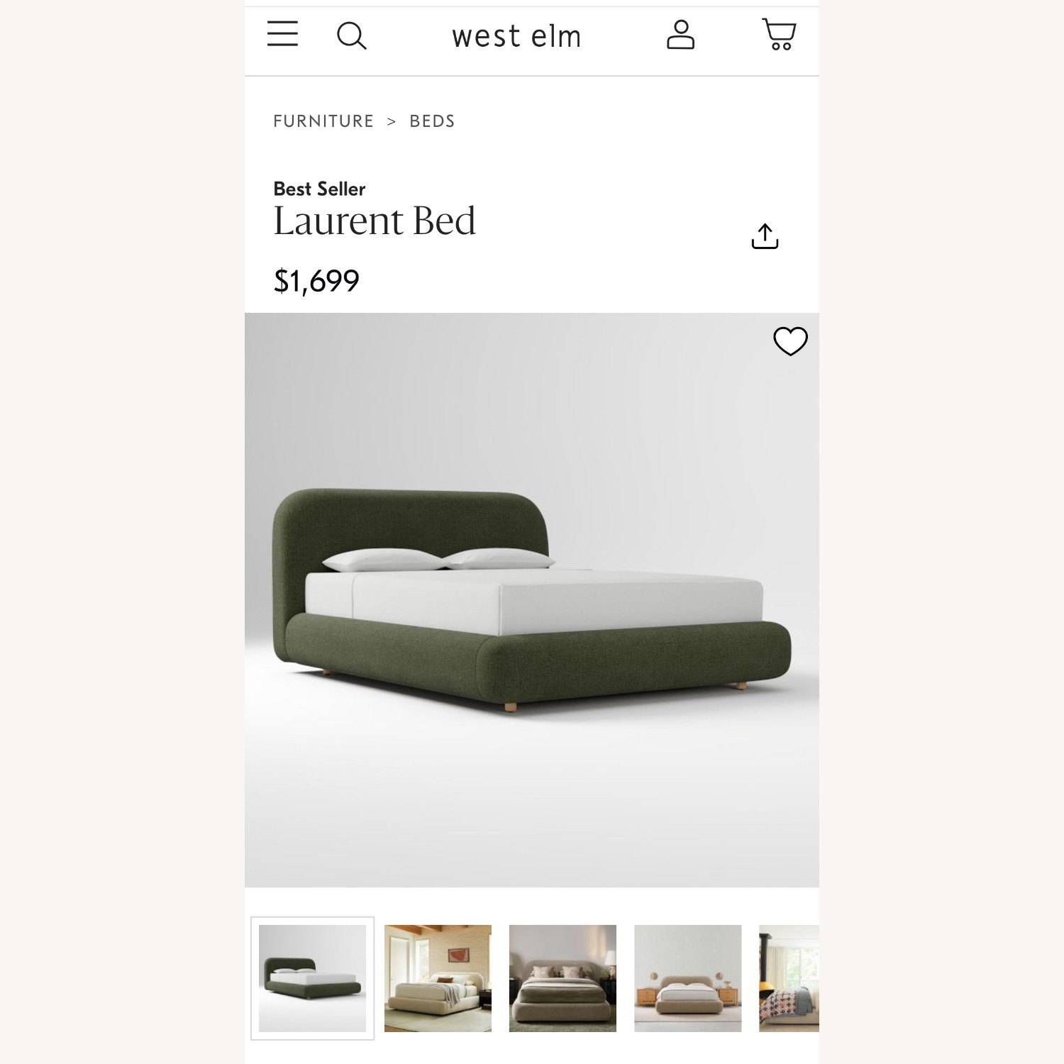 West Elm Laurent Bed in Tarragon  - image-5