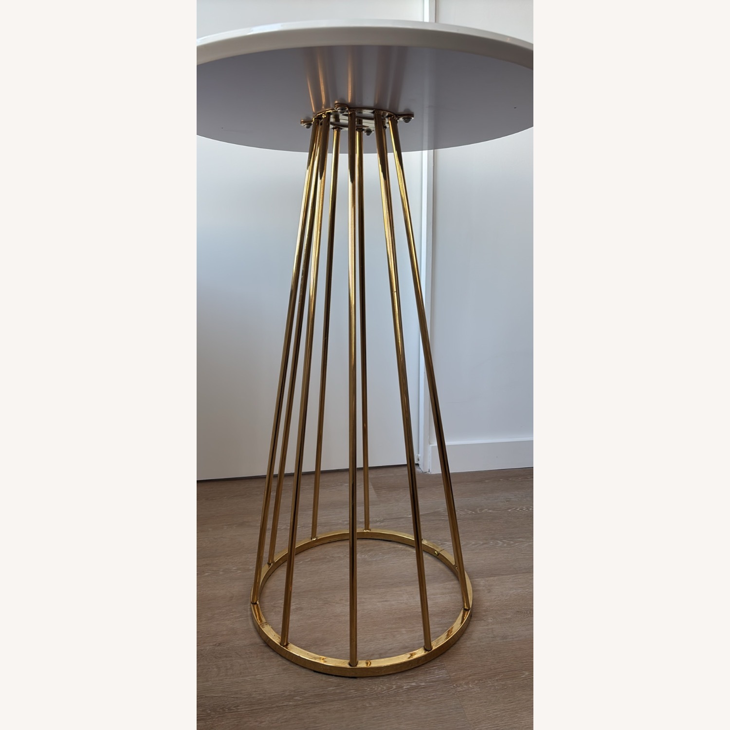 White Round Counter Height Table with Gold Base - image-2