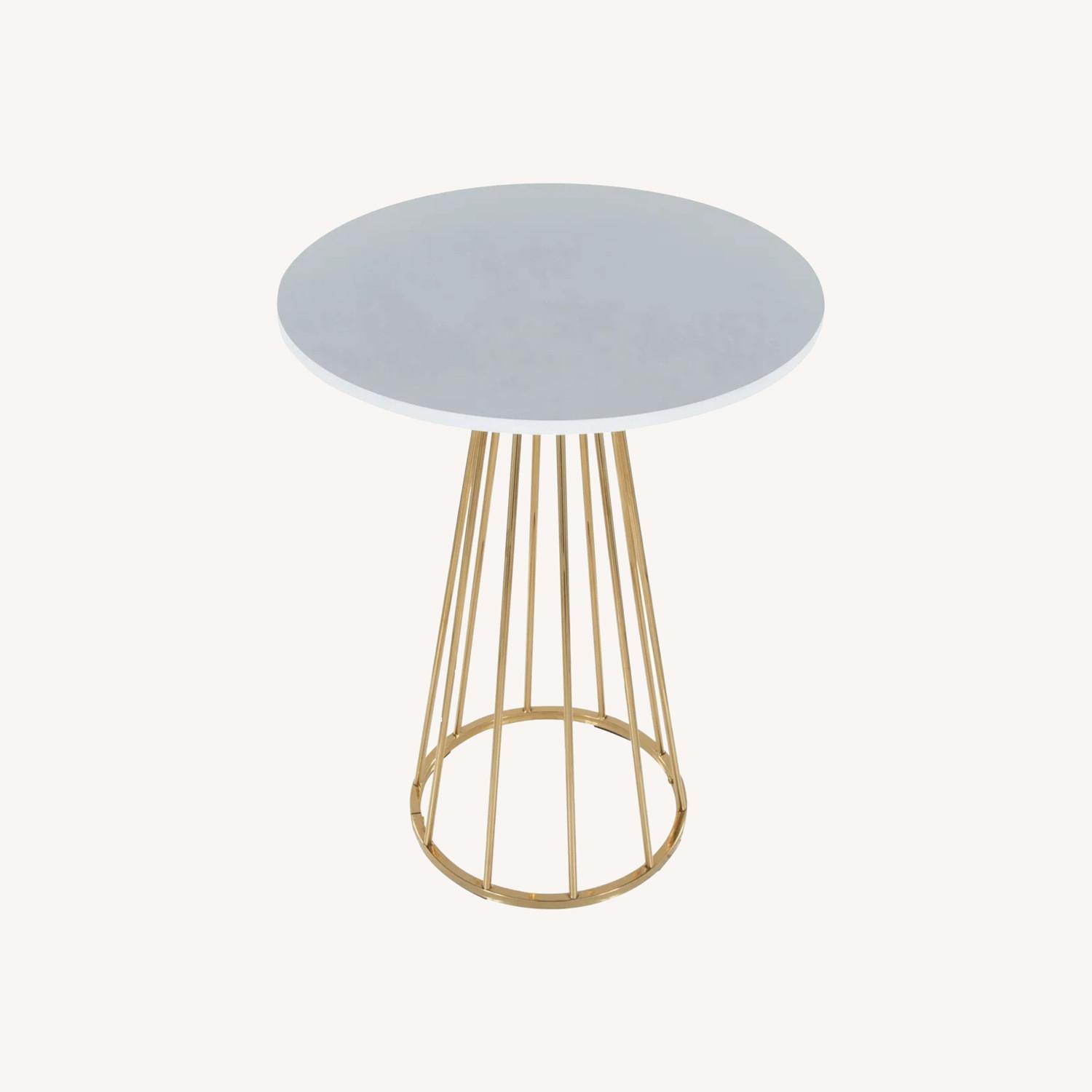 White Round Counter Height Table with Gold Base - image-0