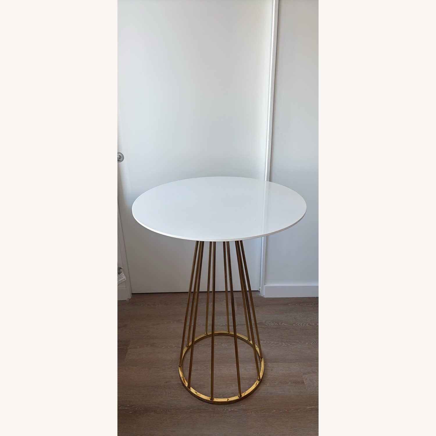 White Round Counter Height Table with Gold Base - image-1