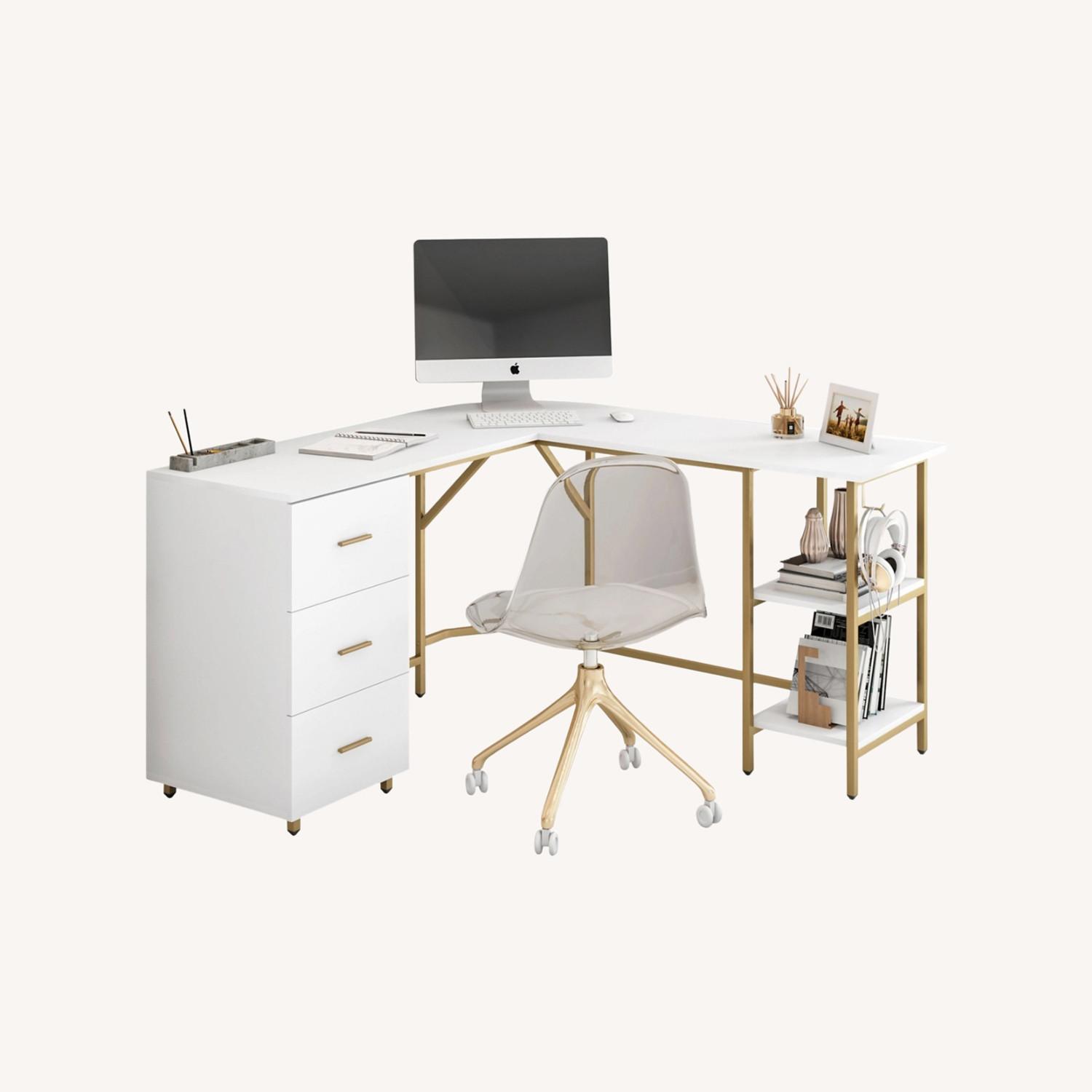 Techni White and Gold Desk - image-0
