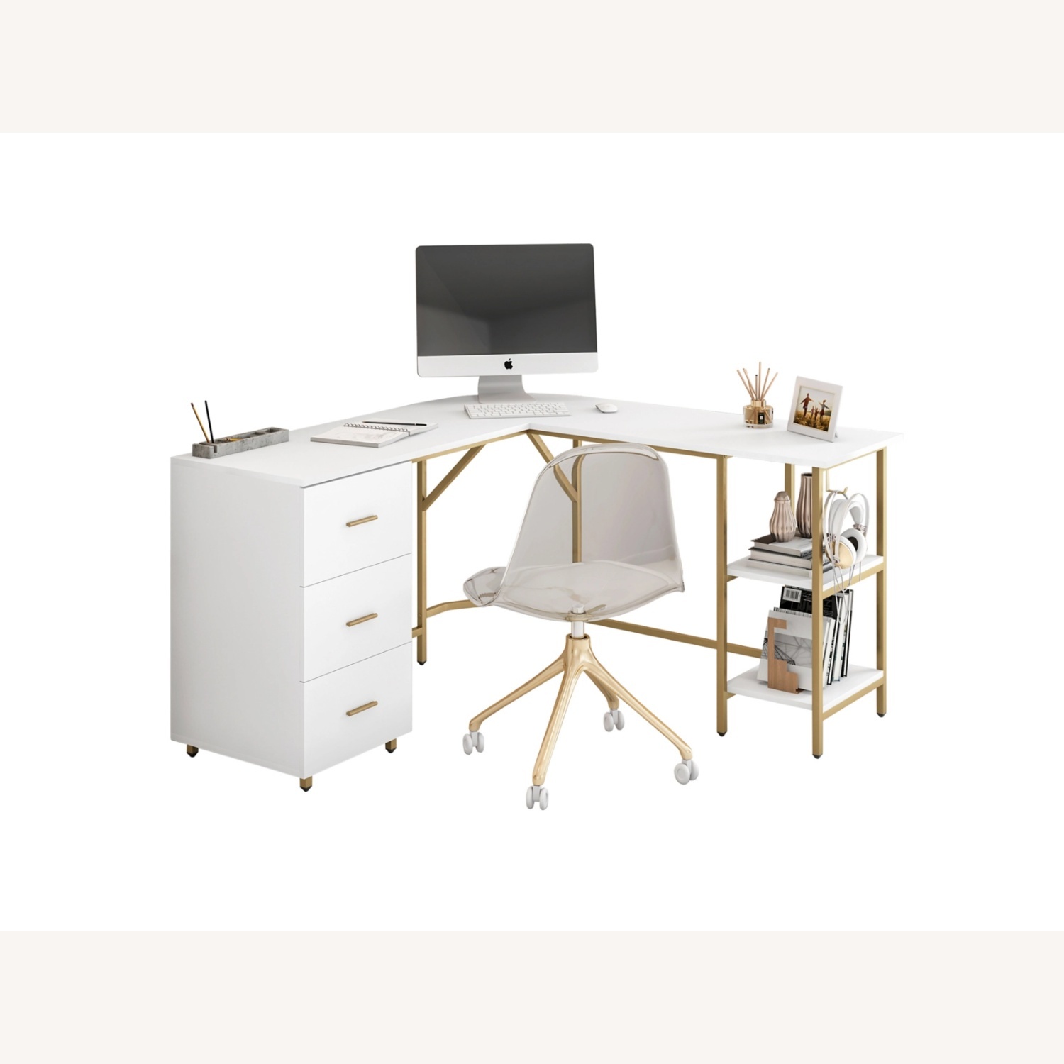 Techni White and Gold Desk - image-4
