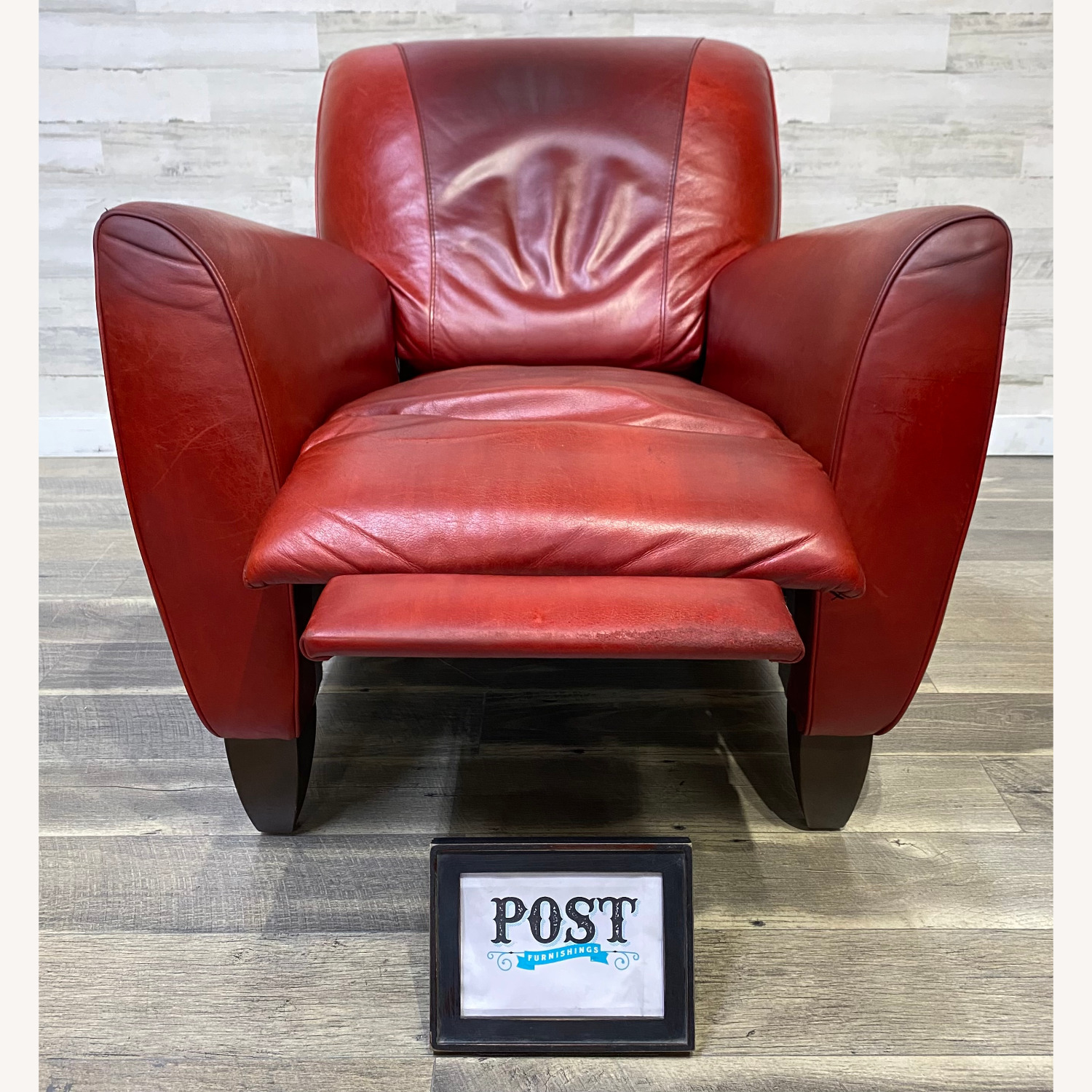 Red Leather Natuzzi Recliner Chair - image-10