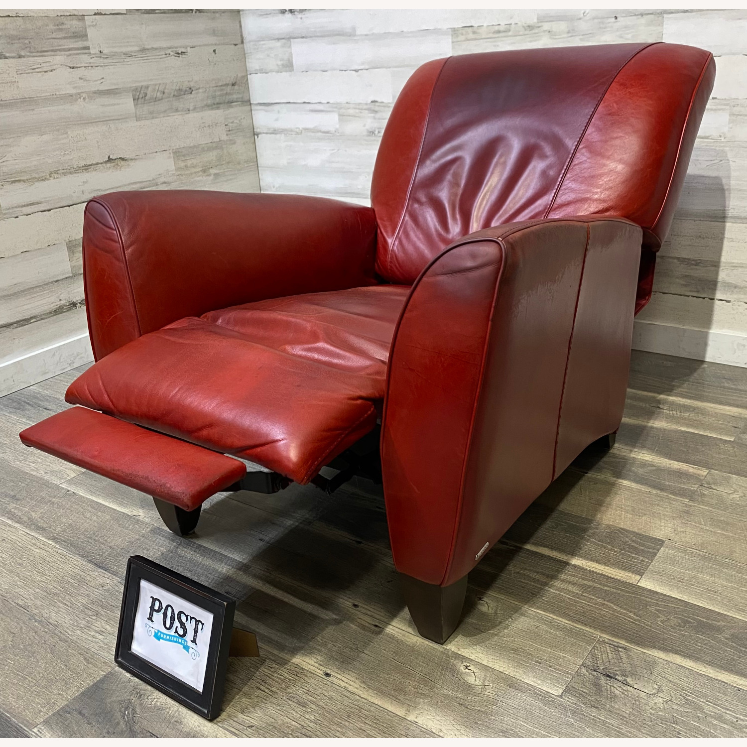 Red Leather Natuzzi Recliner Chair - image-8