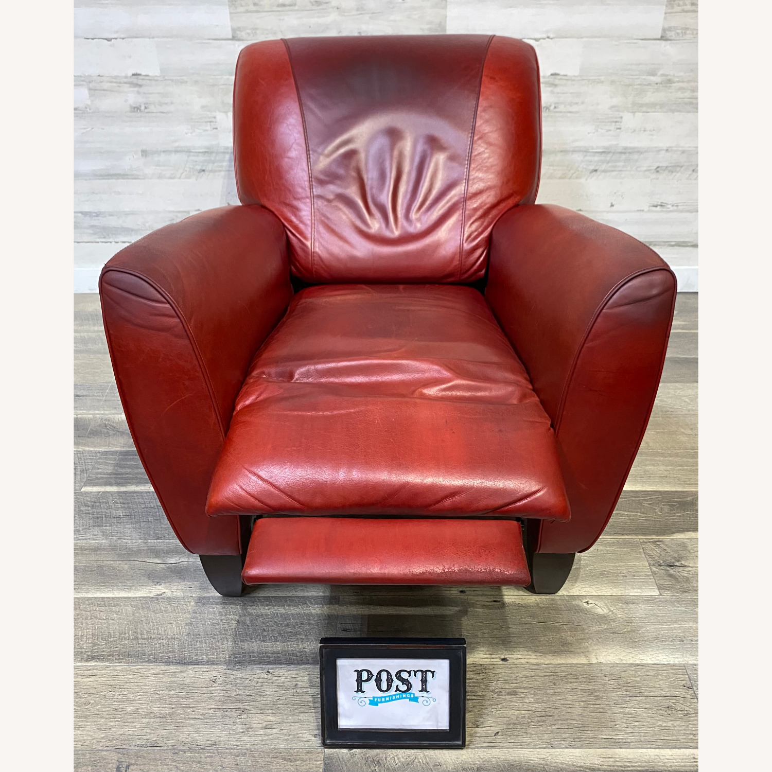 Red Leather Natuzzi Recliner Chair - image-9