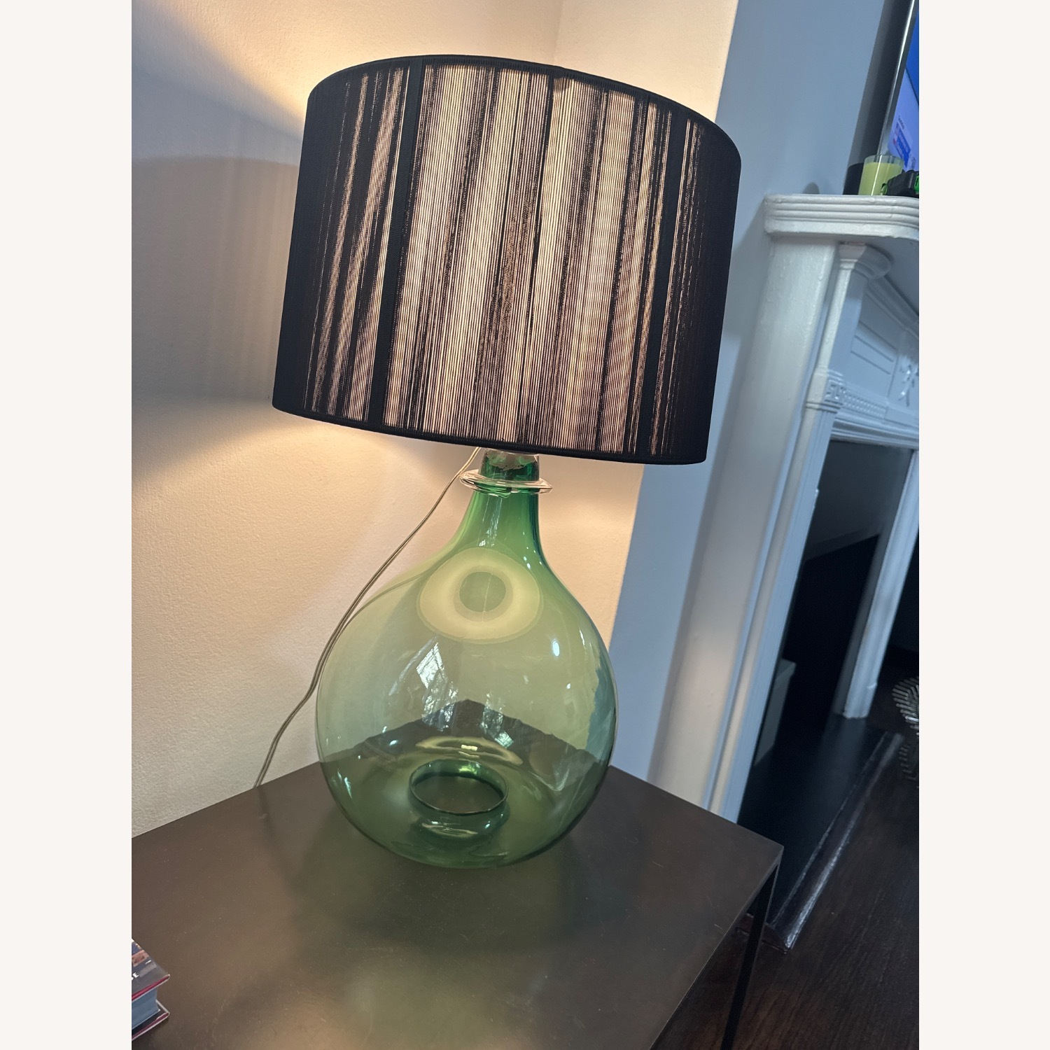 Green Glass Table Lamp With Black Shade  - image-3