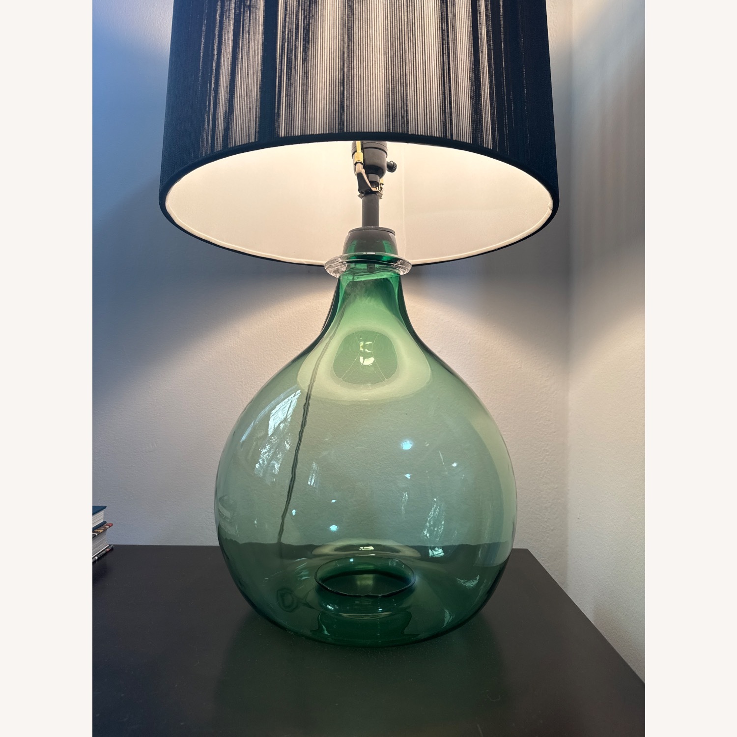 Green Glass Table Lamp With Black Shade  - image-2