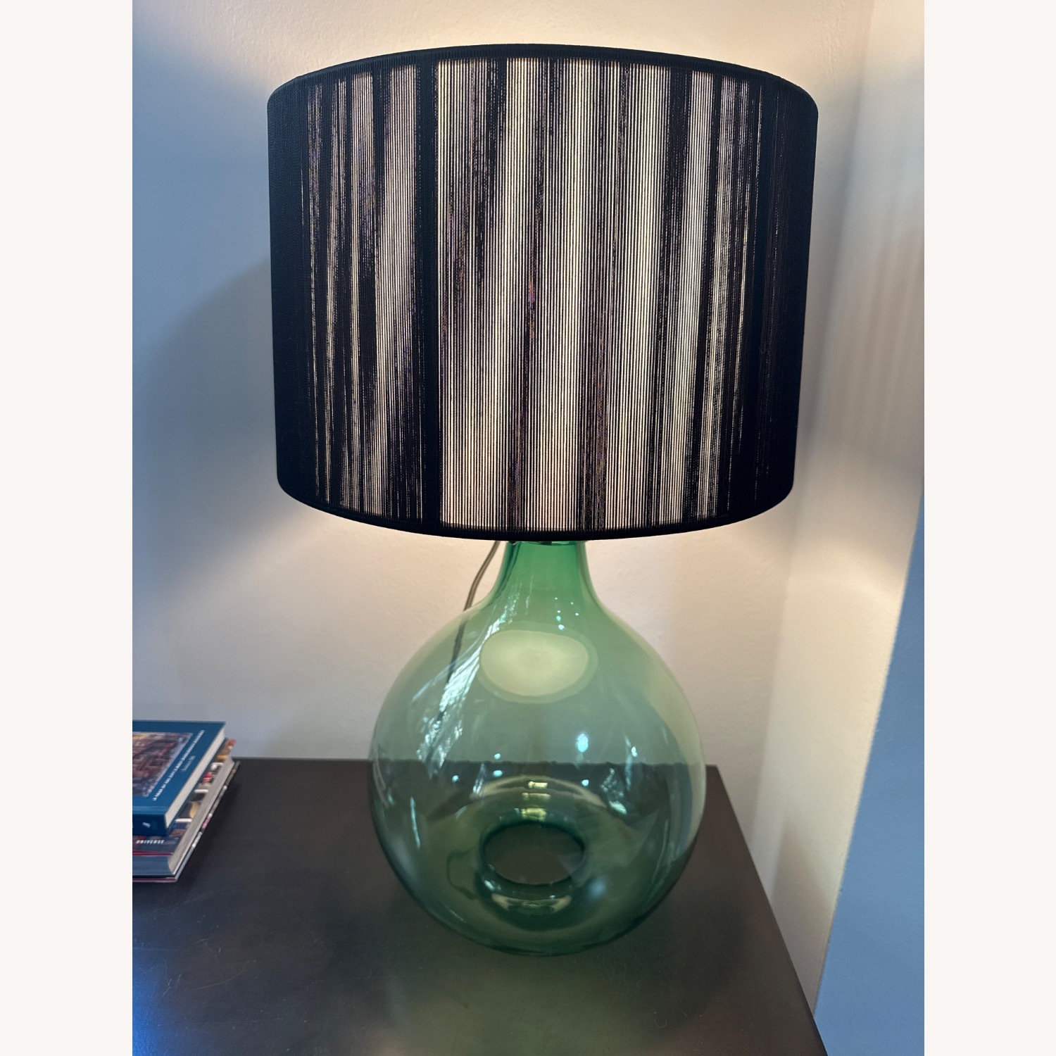 Green Glass Table Lamp With Black Shade  - image-1