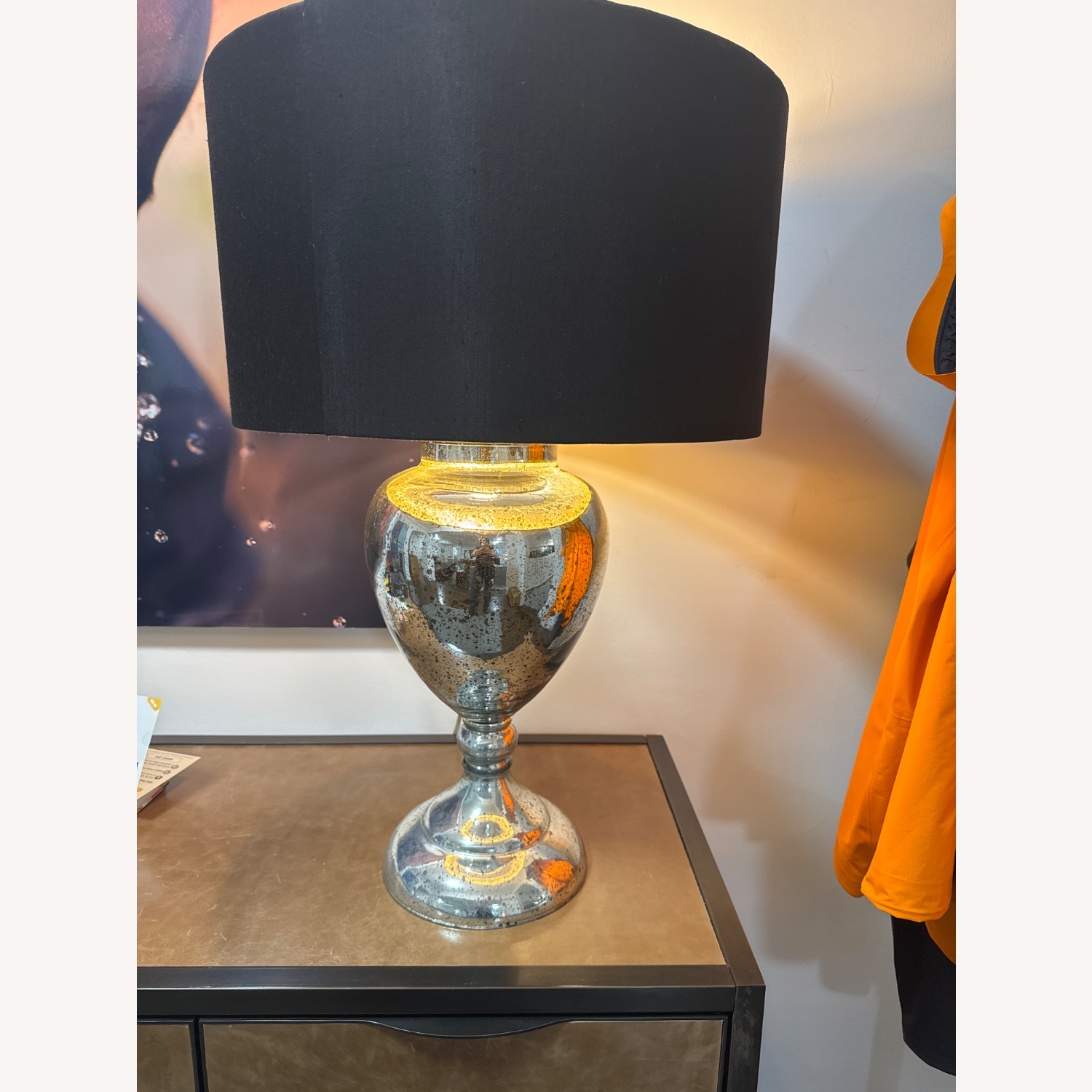 Silver Glass Lamp With Black Shade - image-1