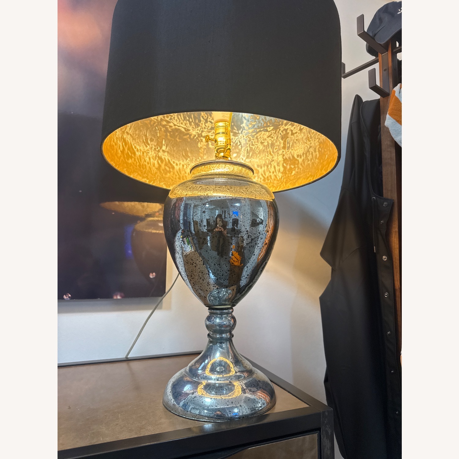 Silver Glass Lamp With Black Shade - image-3