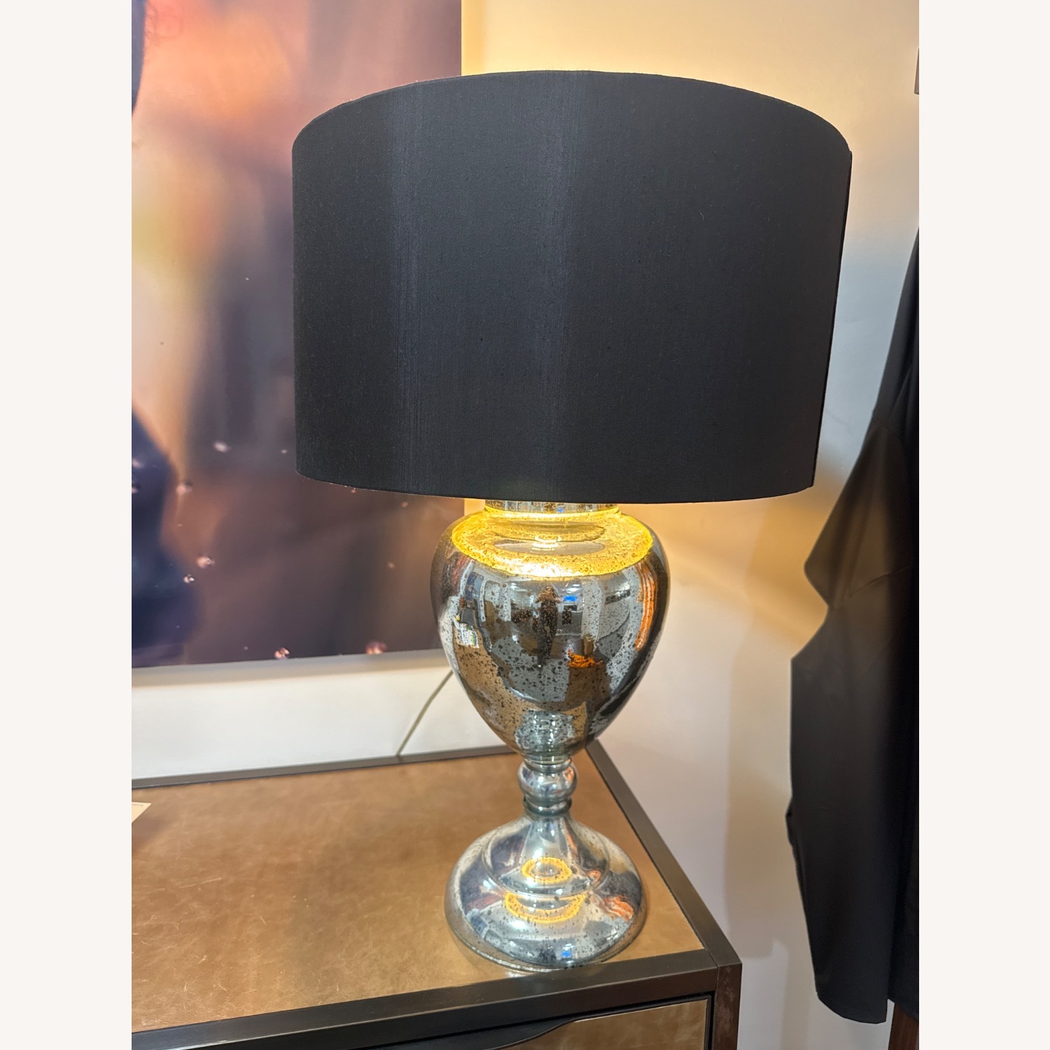 Silver Glass Lamp With Black Shade - image-2