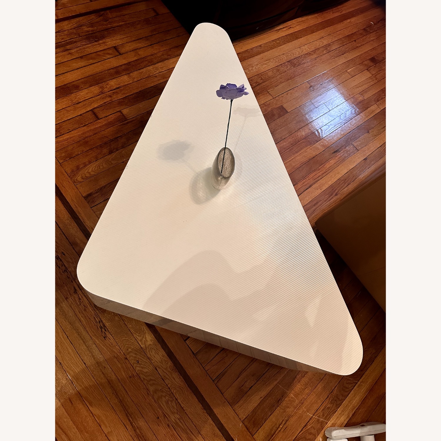 White Triangle Table with Mirrored Base - image-1