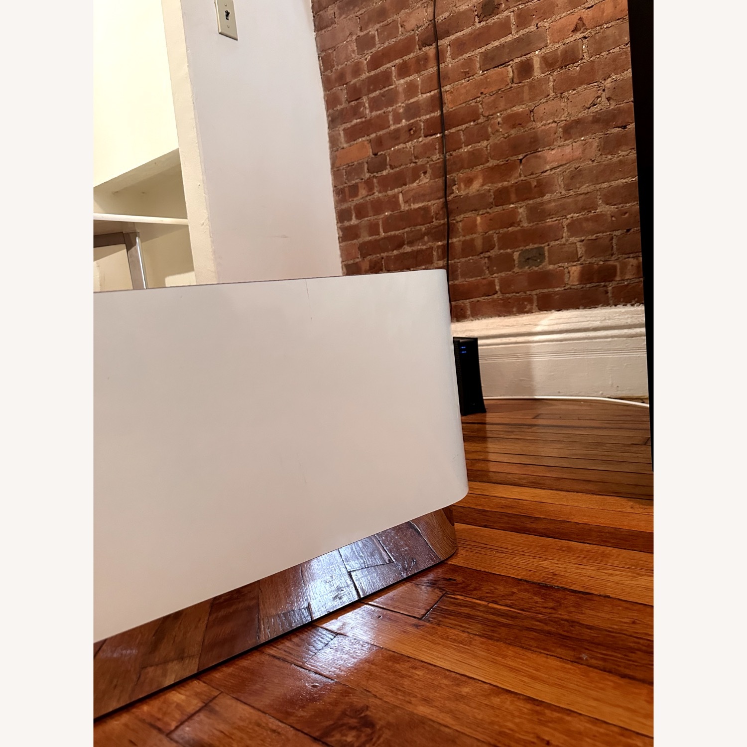 White Triangle Table with Mirrored Base - image-3