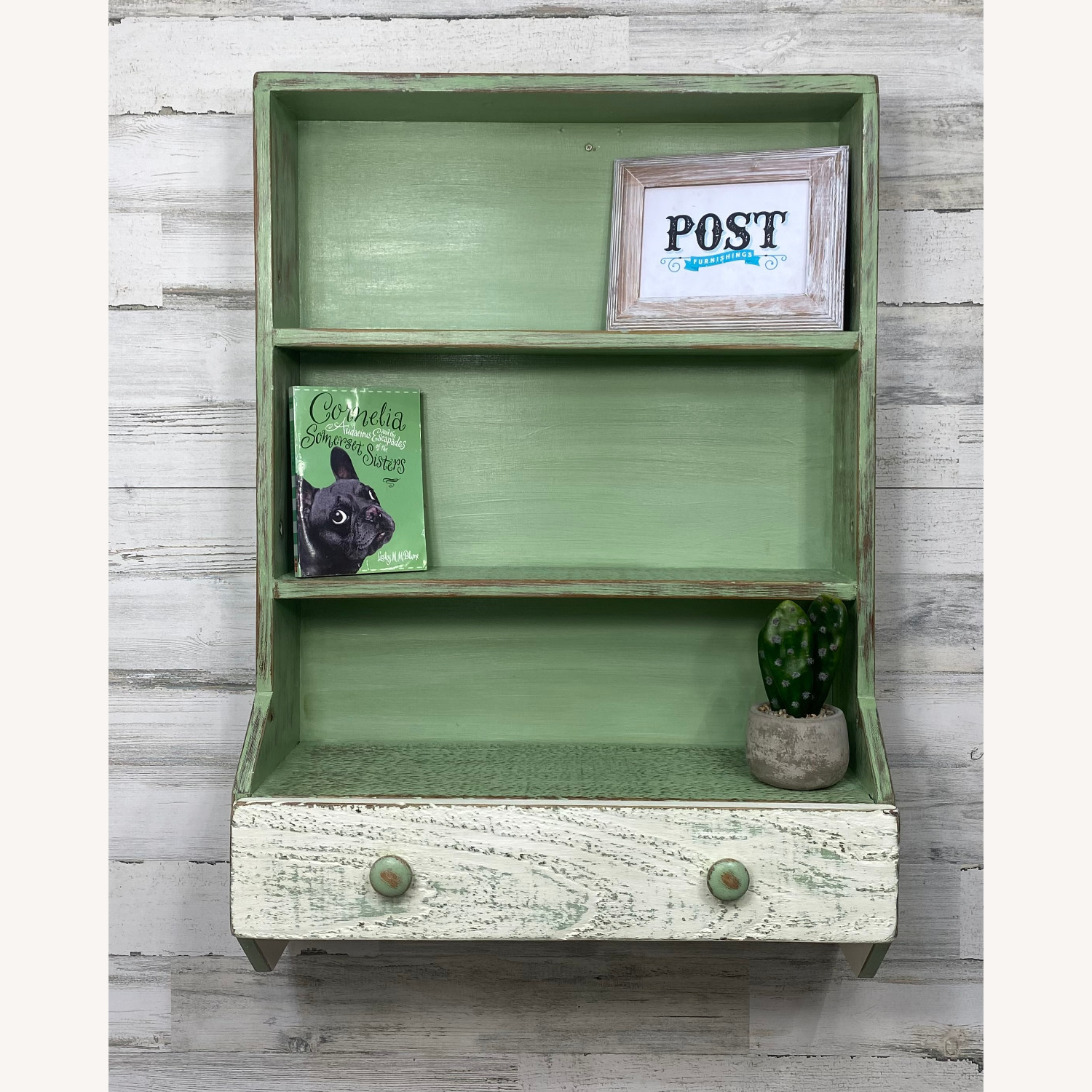 Green Rustic Wood Hanging Shelf - image-1