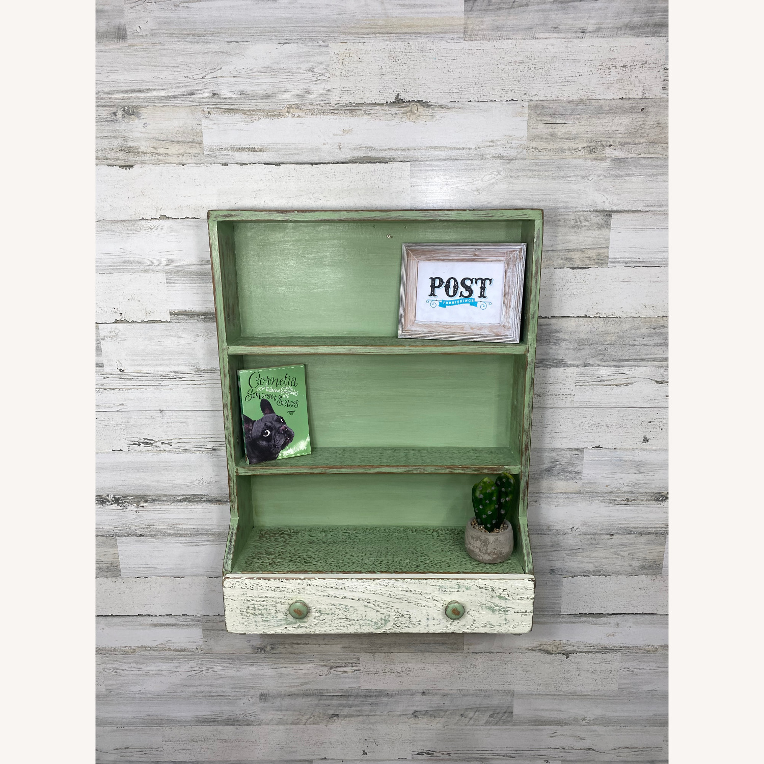 Green Rustic Wood Hanging Shelf - image-6