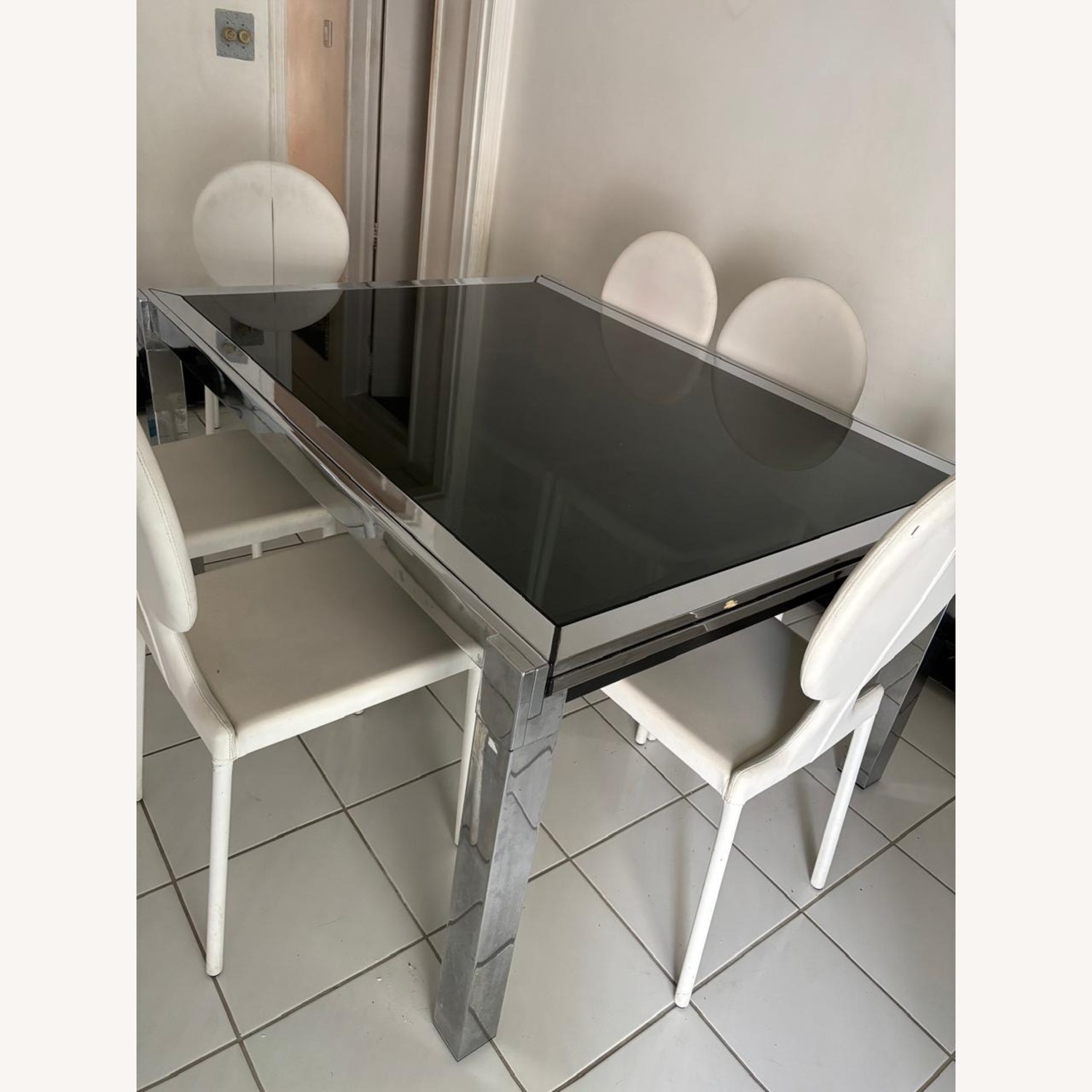 Vintage Glass Dining Table Set with Chairs - image-5