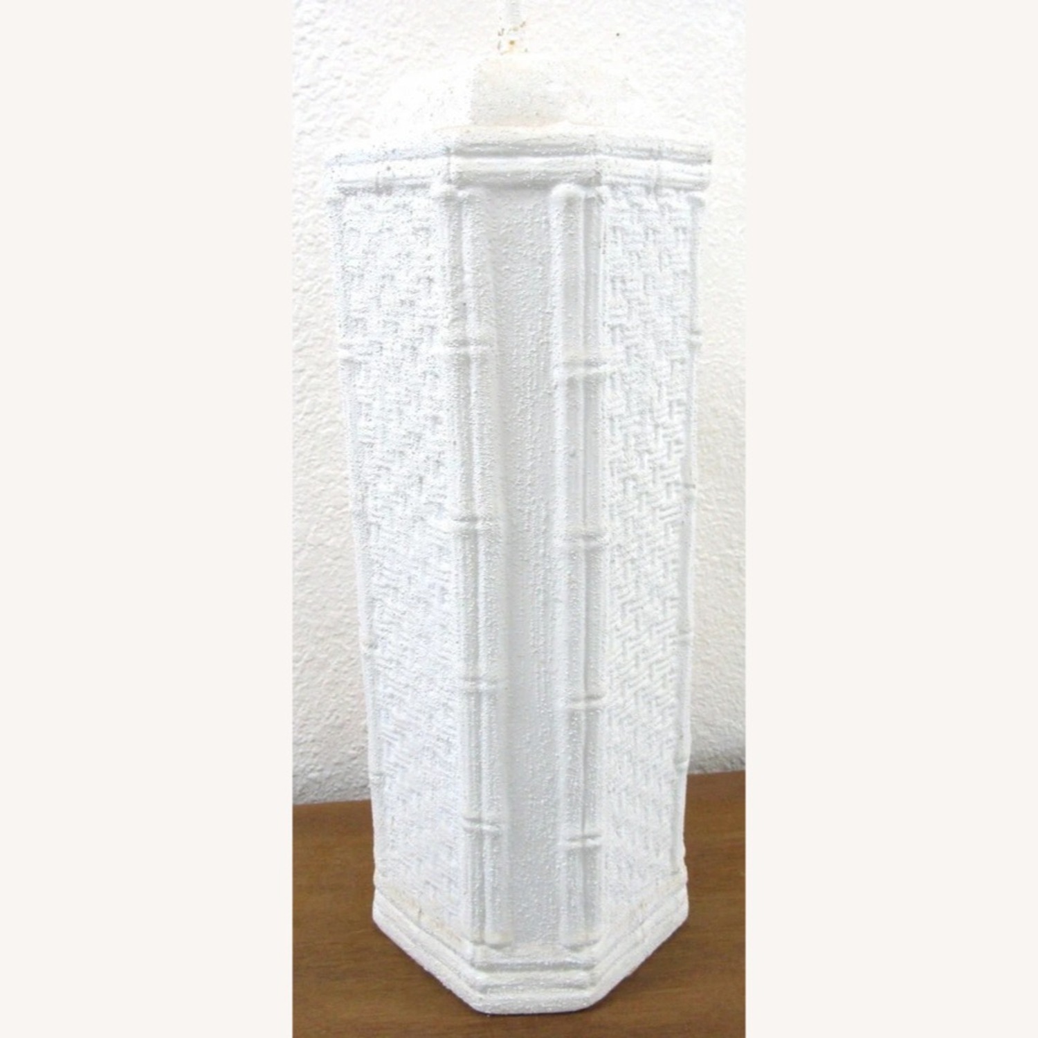 Pair White Ceramic Bamboo and Woven Table Lamps - image-5