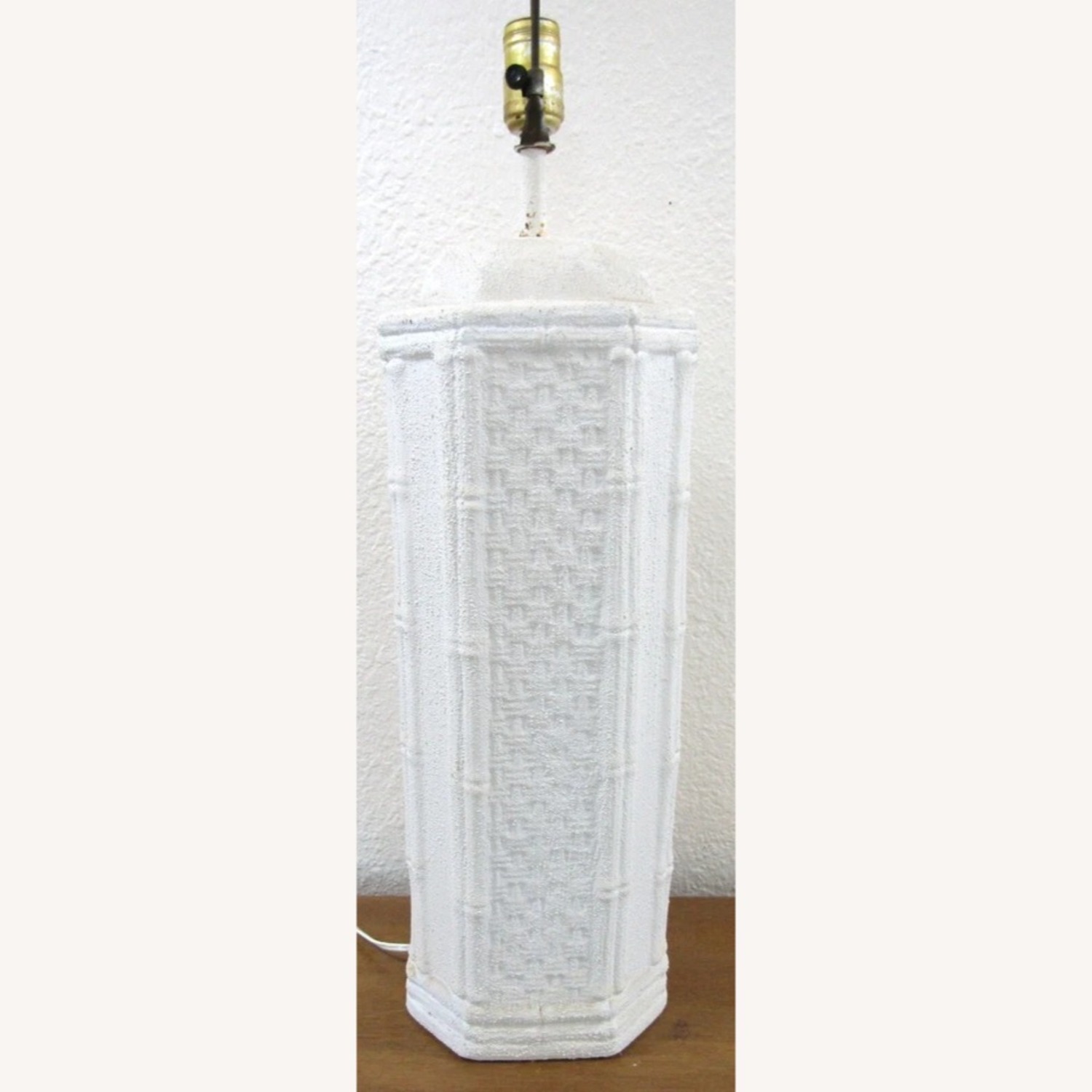 Pair White Ceramic Bamboo and Woven Table Lamps - image-10