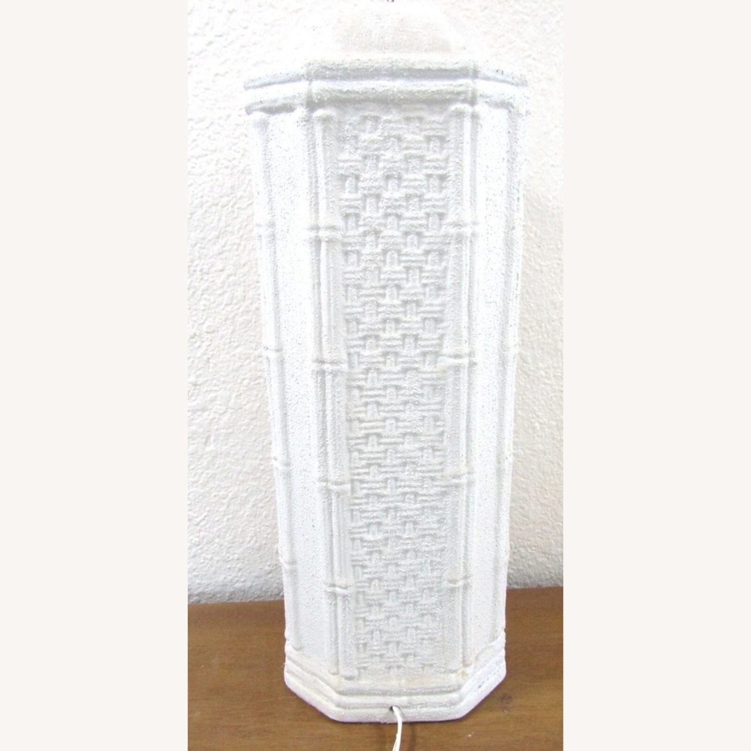 Pair White Ceramic Bamboo and Woven Table Lamps - image-11