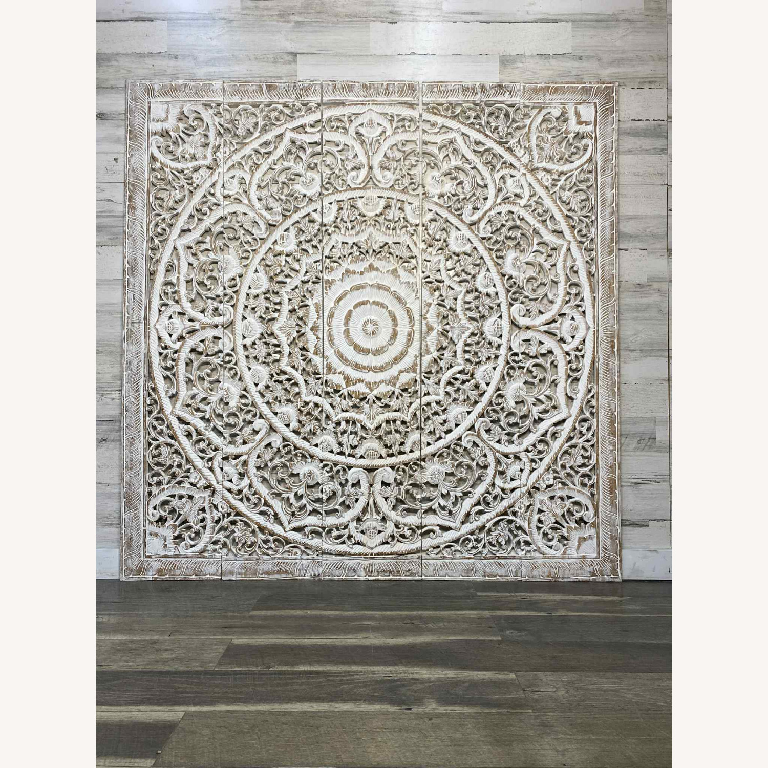 White Wash Mandala Headboard Queen - image-0