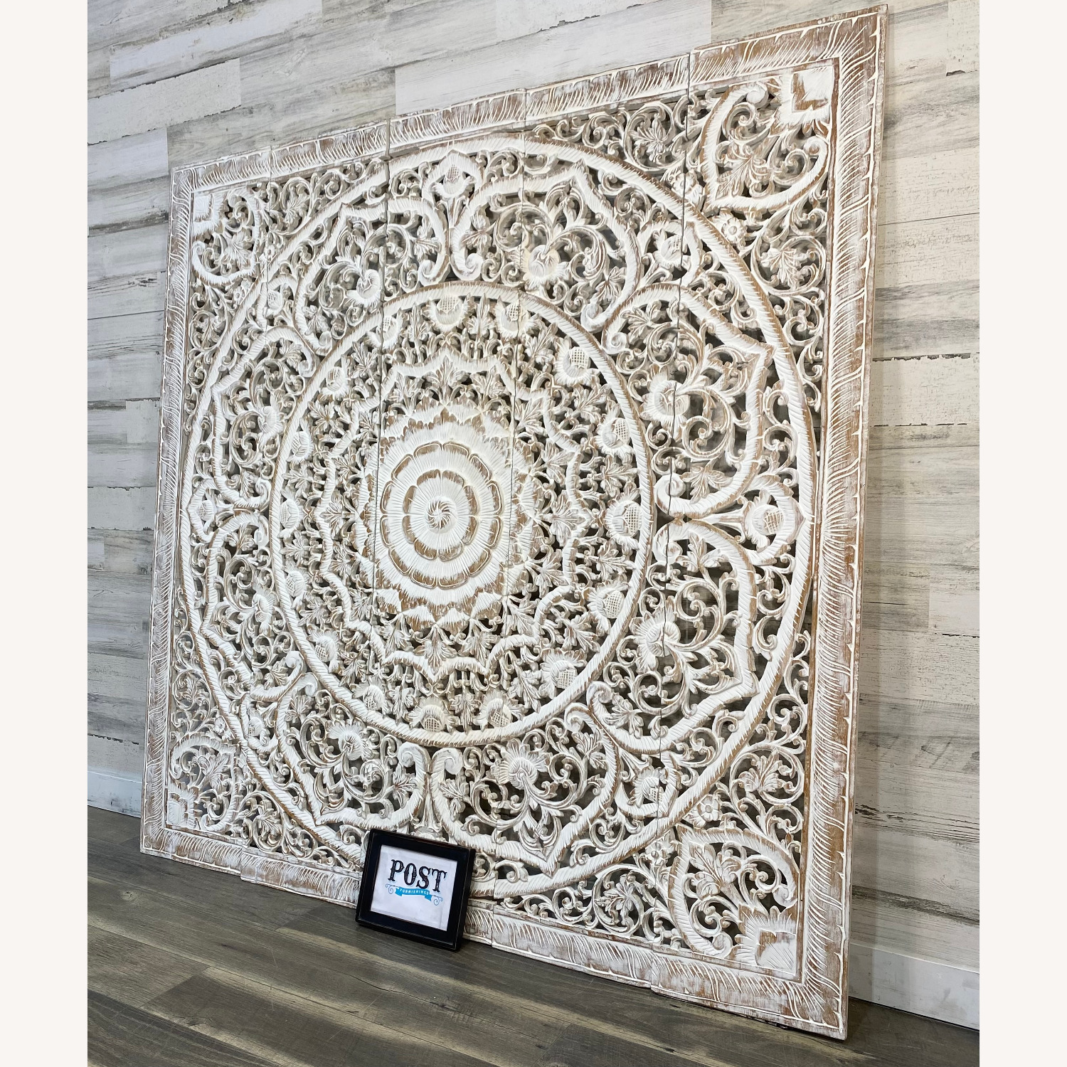 White Wash Mandala Headboard Queen - image-5