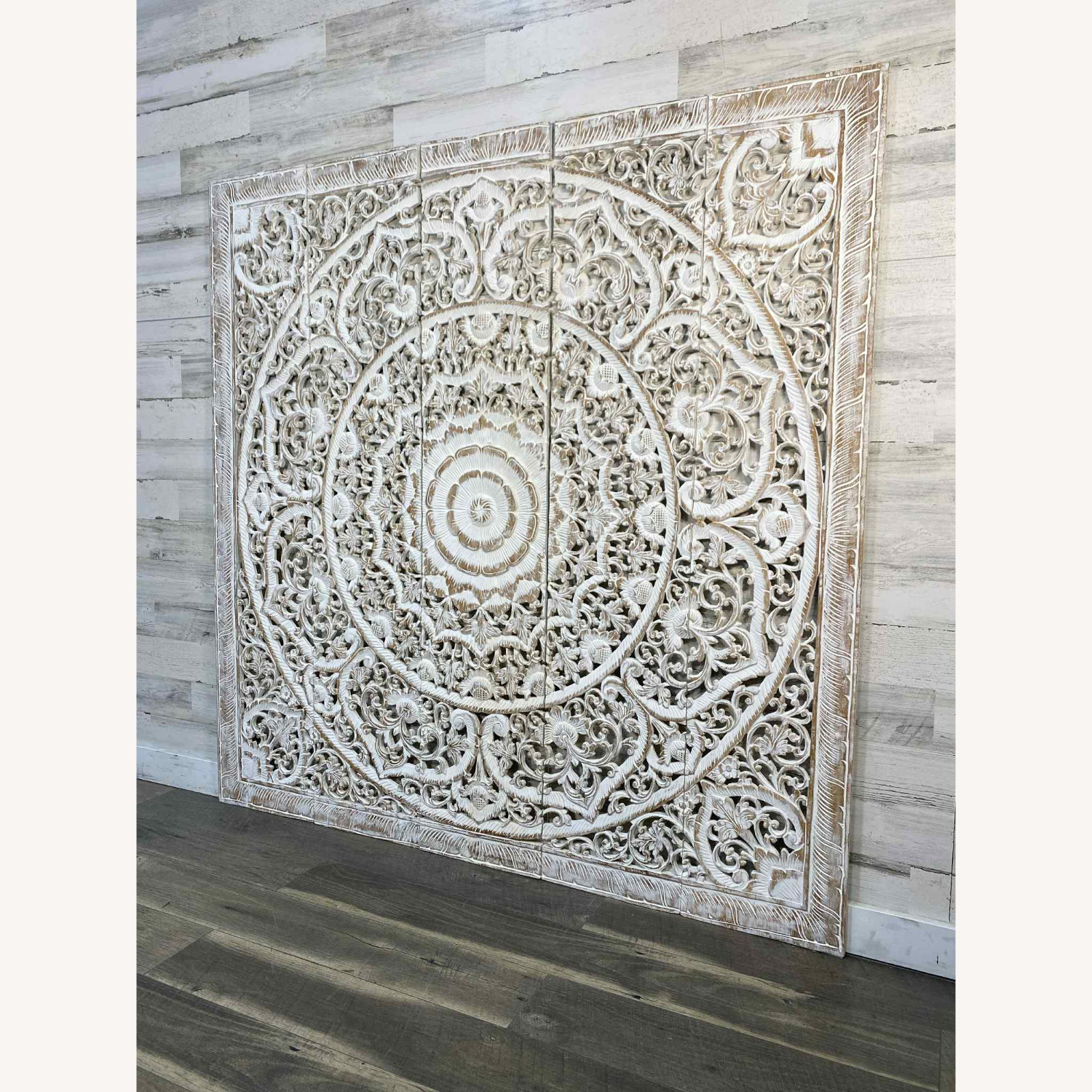 White Wash Mandala Headboard Queen - image-4