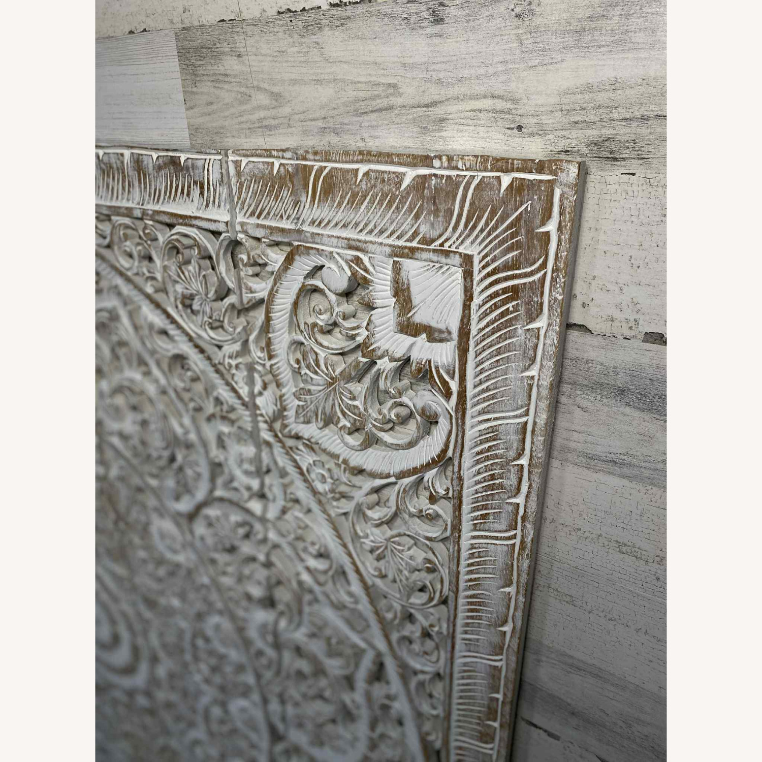 White Wash Mandala Headboard Queen - image-1