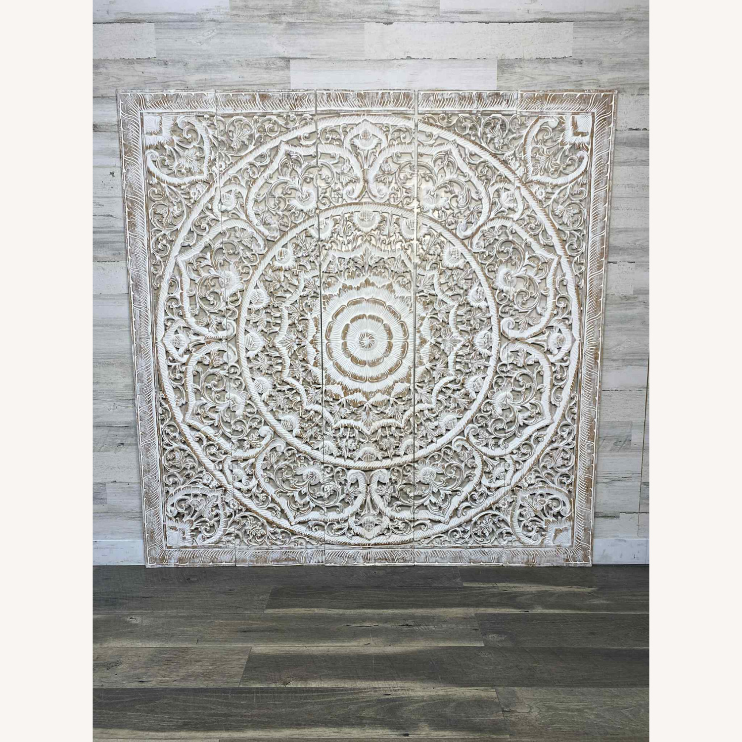 White Wash Mandala Headboard Queen - image-2
