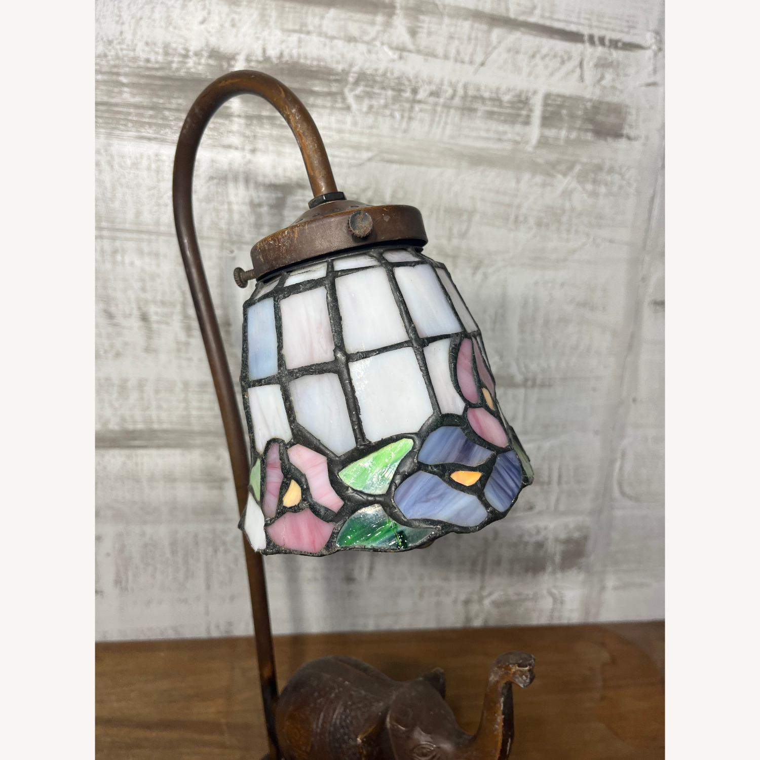 Stained Slag Glass Elephant Desk Lamp - image-3