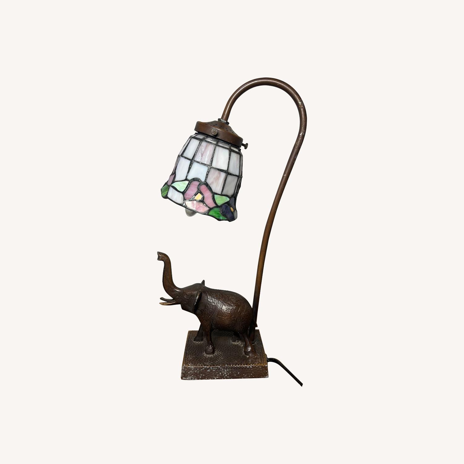Stained Slag Glass Elephant Desk Lamp - image-0