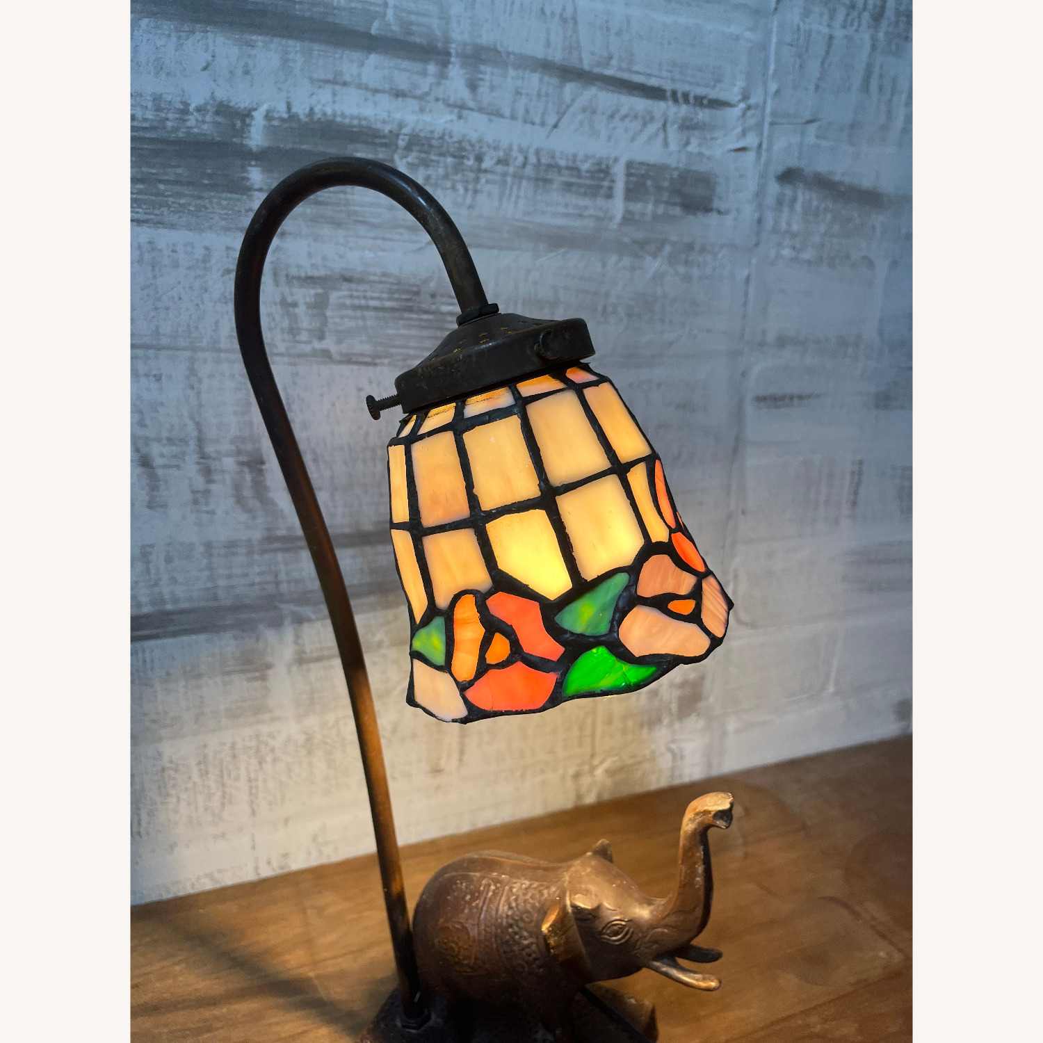 Stained Slag Glass Elephant Desk Lamp - image-5
