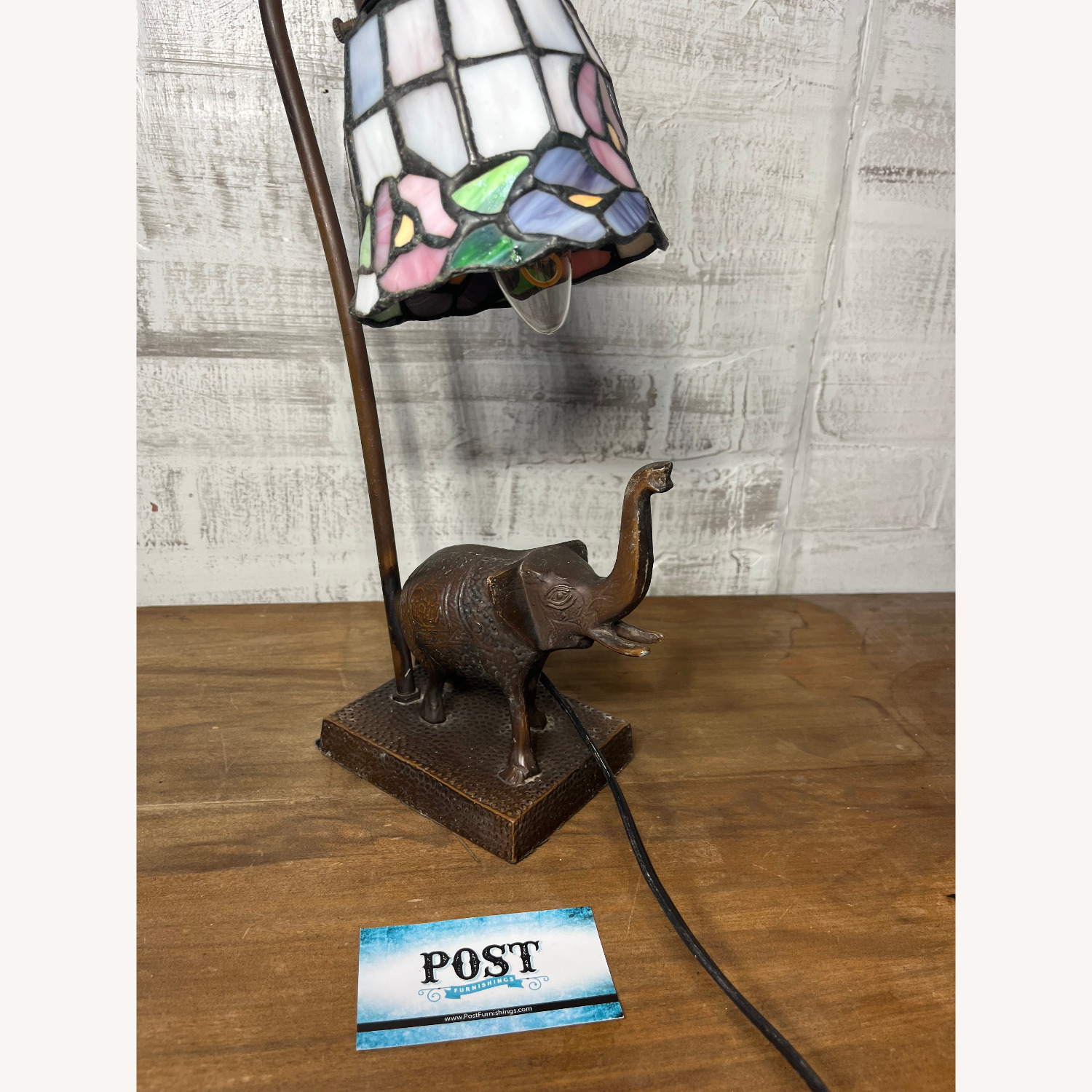 Stained Slag Glass Elephant Desk Lamp - image-2