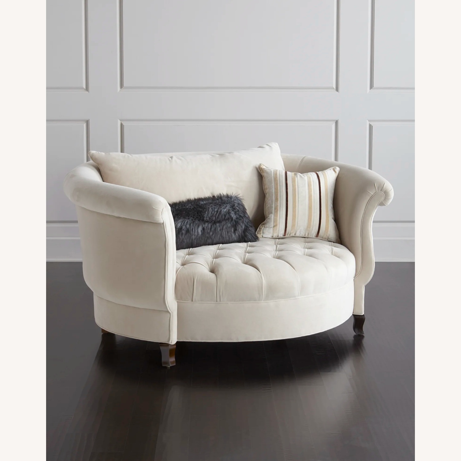 Adorable Grey Velour Rounded Loveseat  - image-5