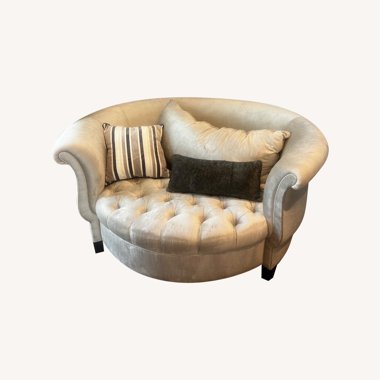Adorable Grey Velour Rounded Loveseat  - image-0