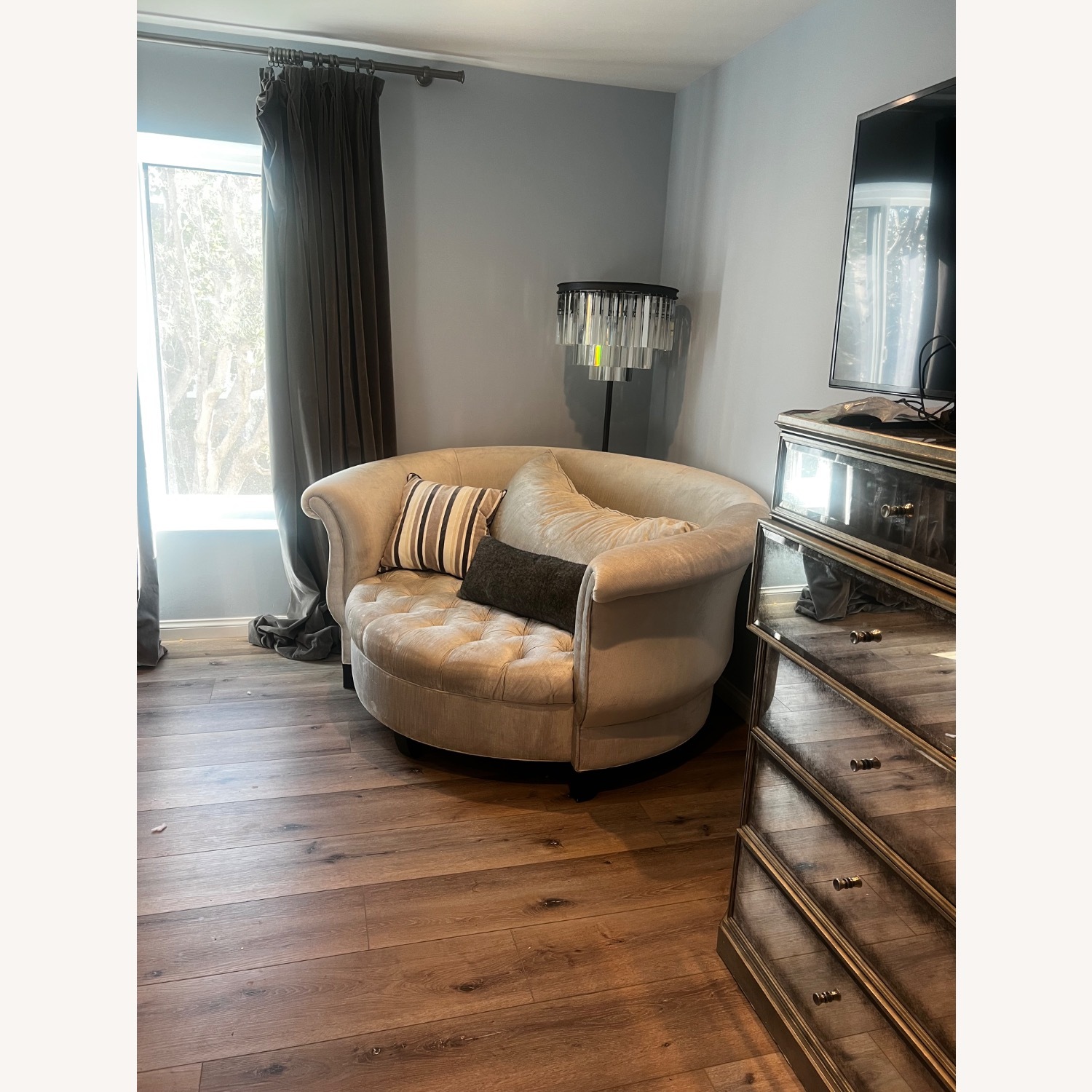 Adorable Grey Velour Rounded Loveseat  - image-4