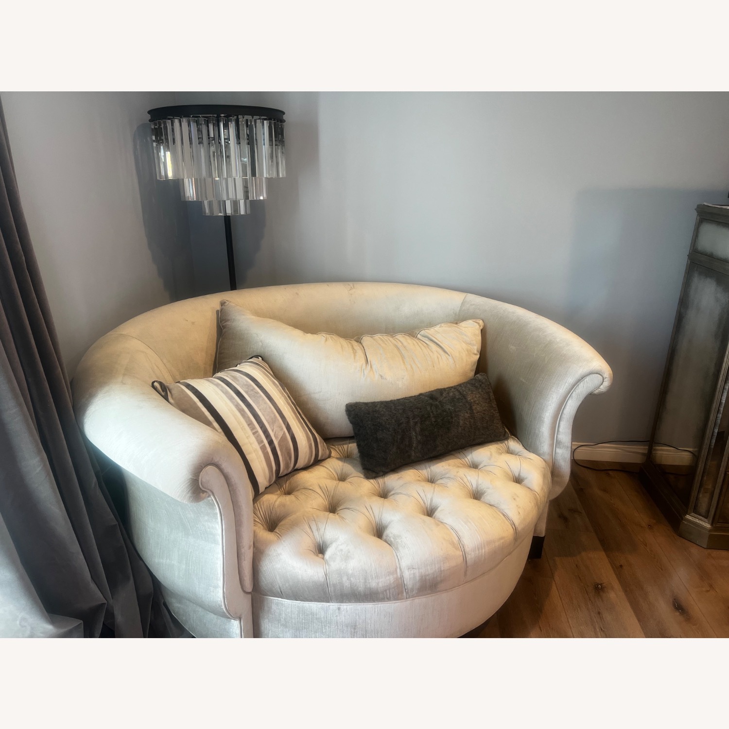 Adorable Grey Velour Rounded Loveseat  - image-2